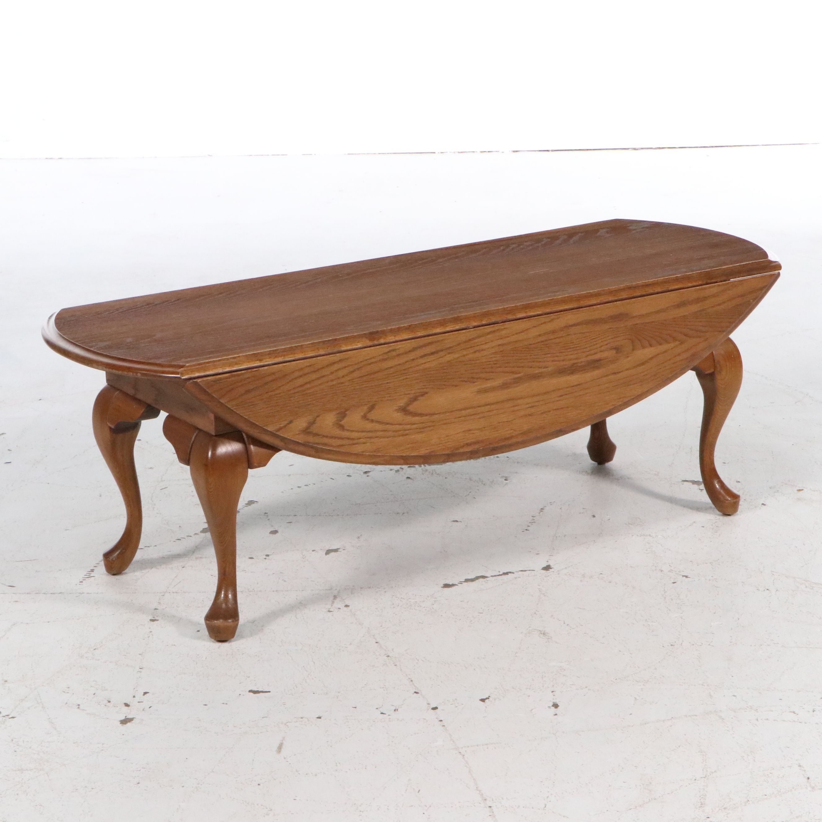 Three-Piece Oak End Table Set with Queen Anne Style Drop-Leaf Coffee Table