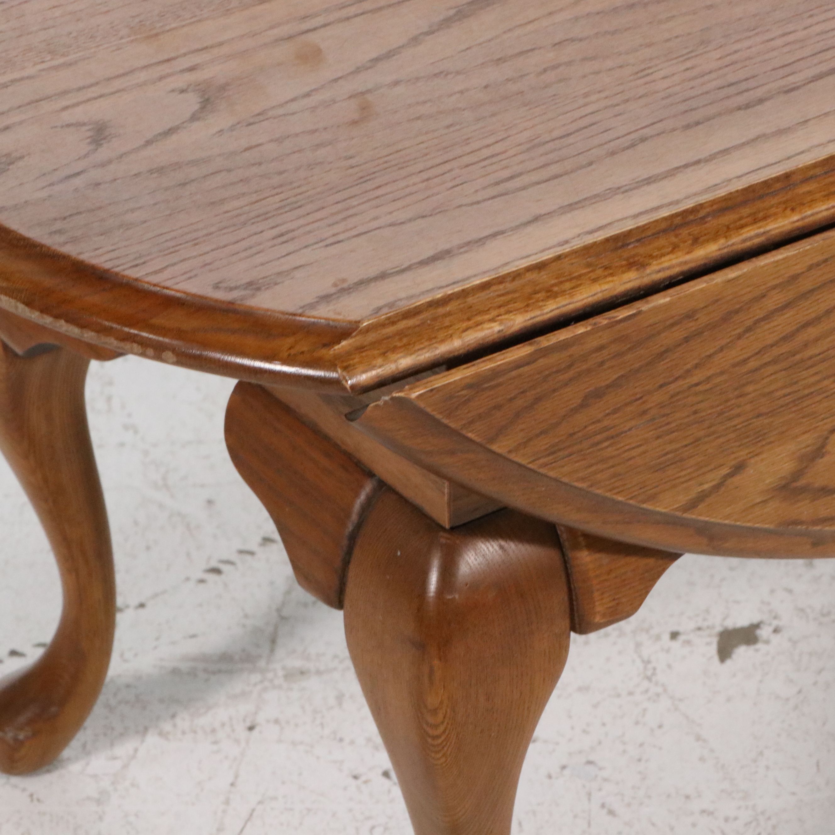 Three-Piece Oak End Table Set with Queen Anne Style Drop-Leaf Coffee Table