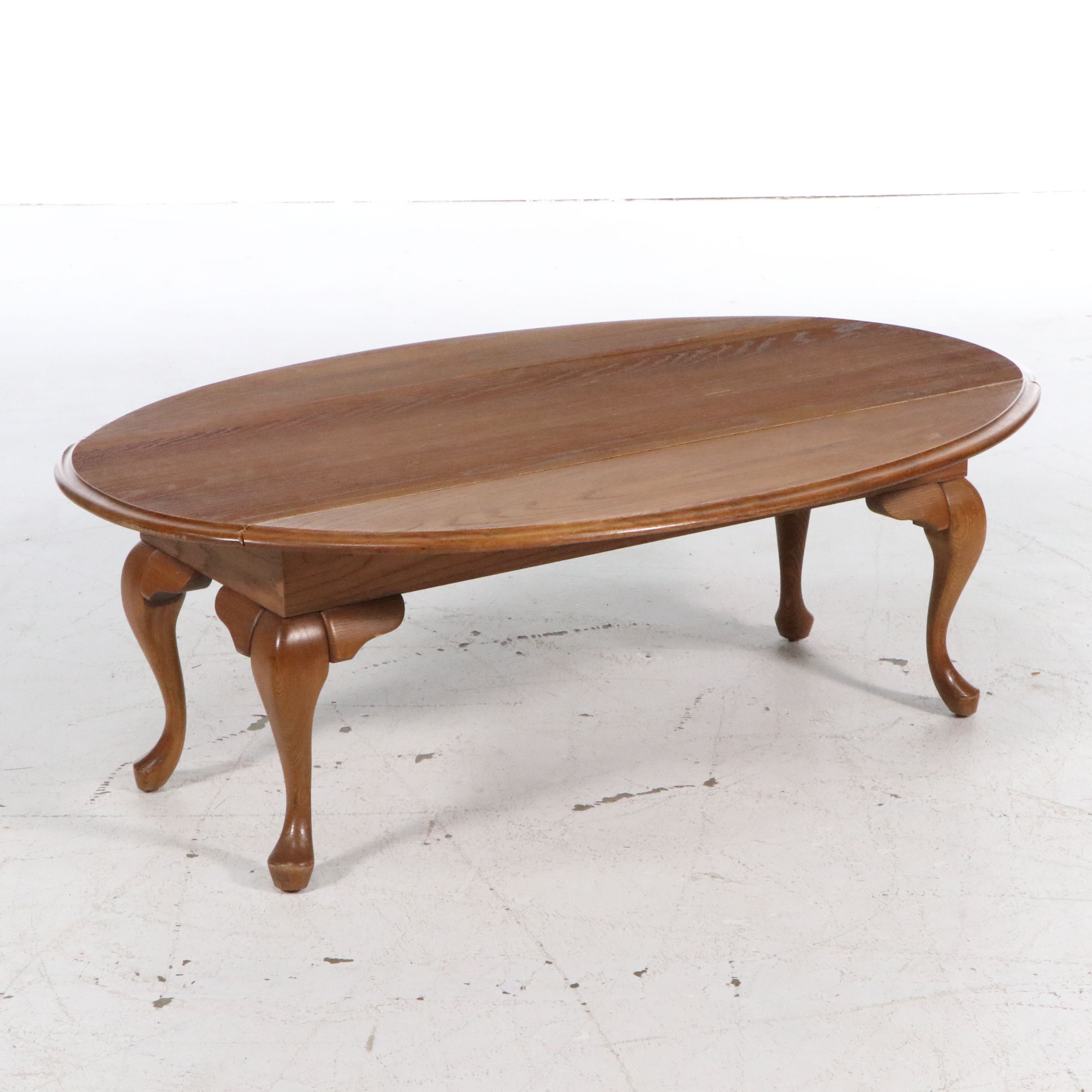 Three-Piece Oak End Table Set with Queen Anne Style Drop-Leaf Coffee Table