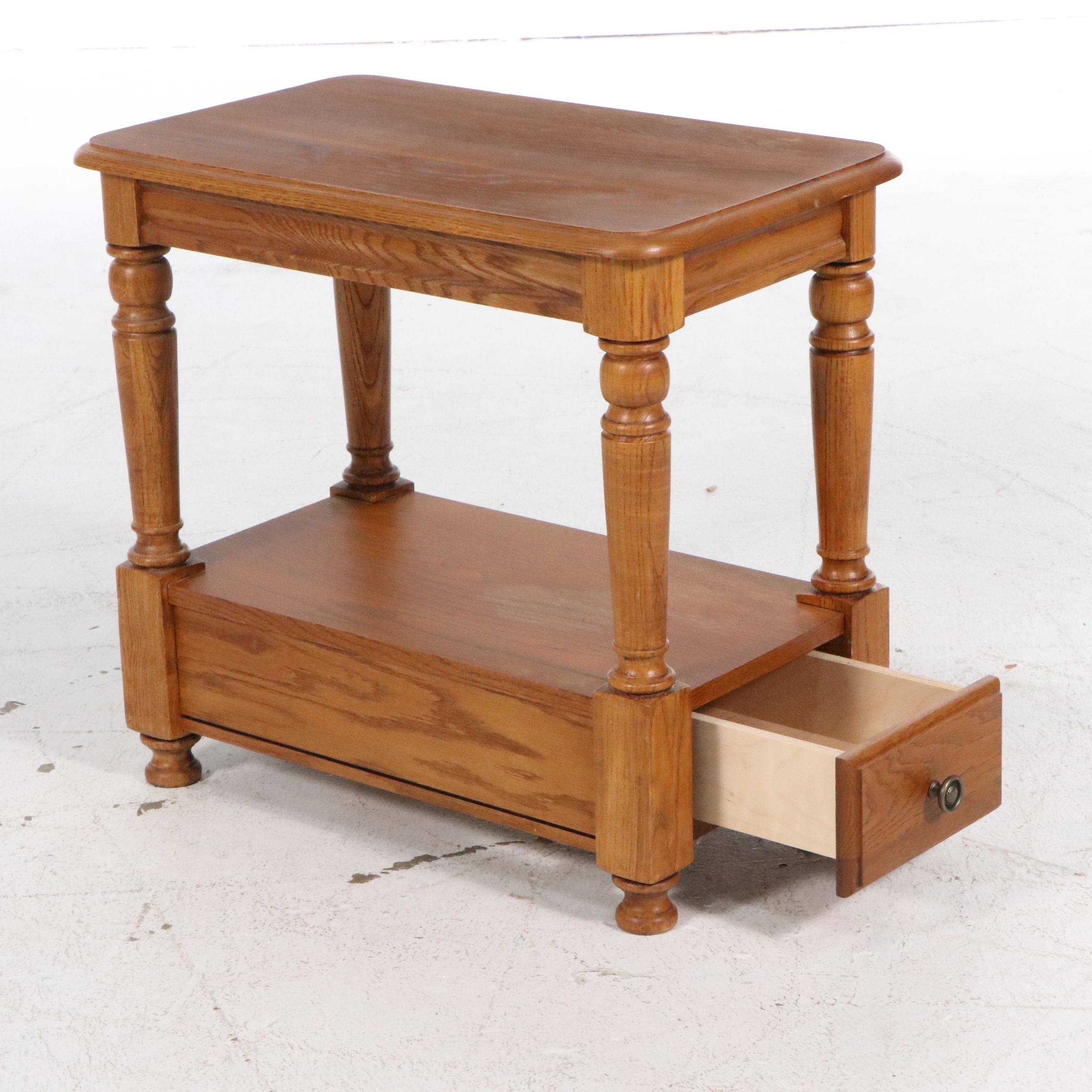 Three-Piece Oak End Table Set with Queen Anne Style Drop-Leaf Coffee Table