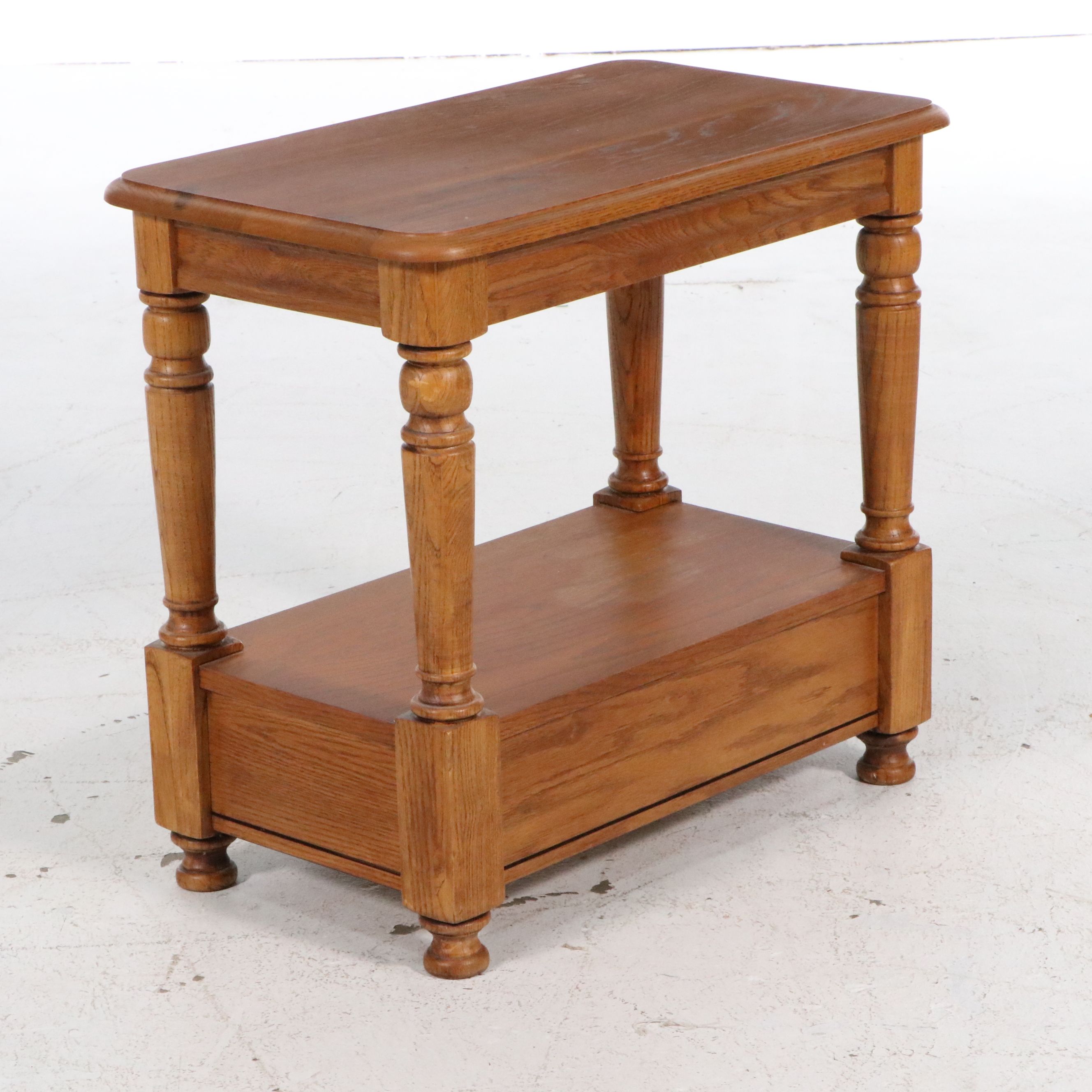 Three-Piece Oak End Table Set with Queen Anne Style Drop-Leaf Coffee Table