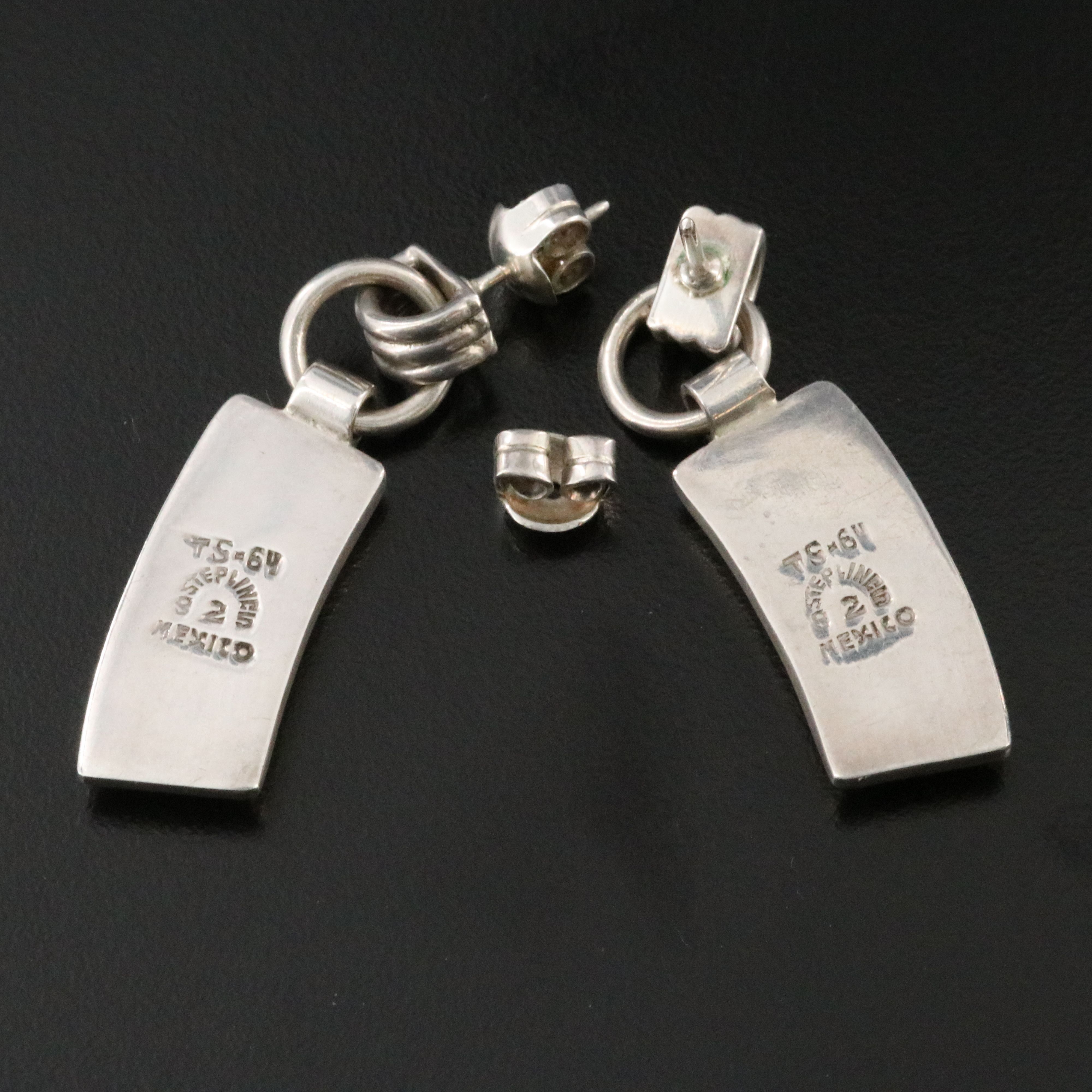 1980s Mexican Brilanti Sterling Turquoise, Tiger's Eye, and Black Onyx Earrings