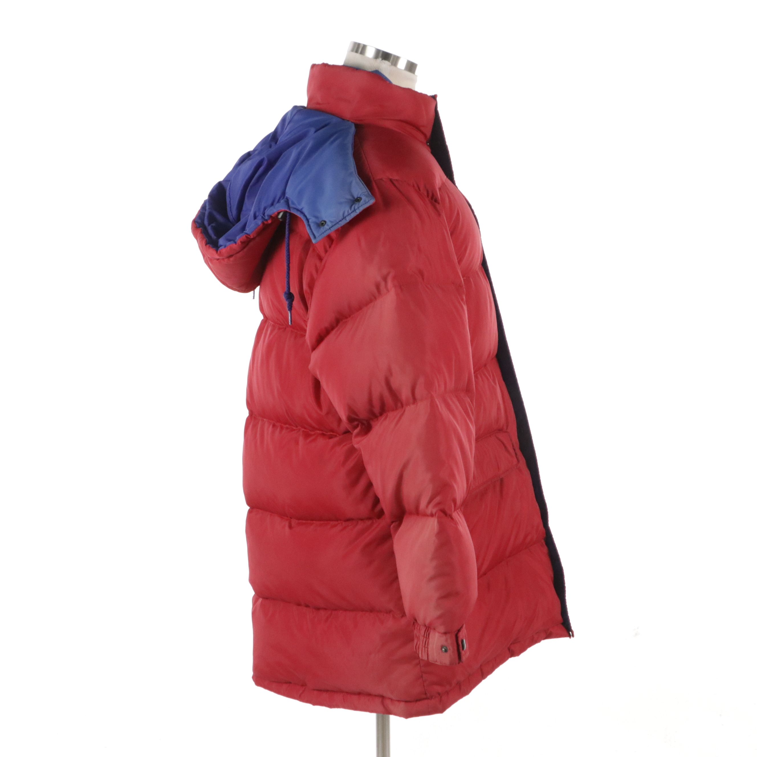 Men's Lands' End Red and Blue Nylon Winter Puffer Jacket