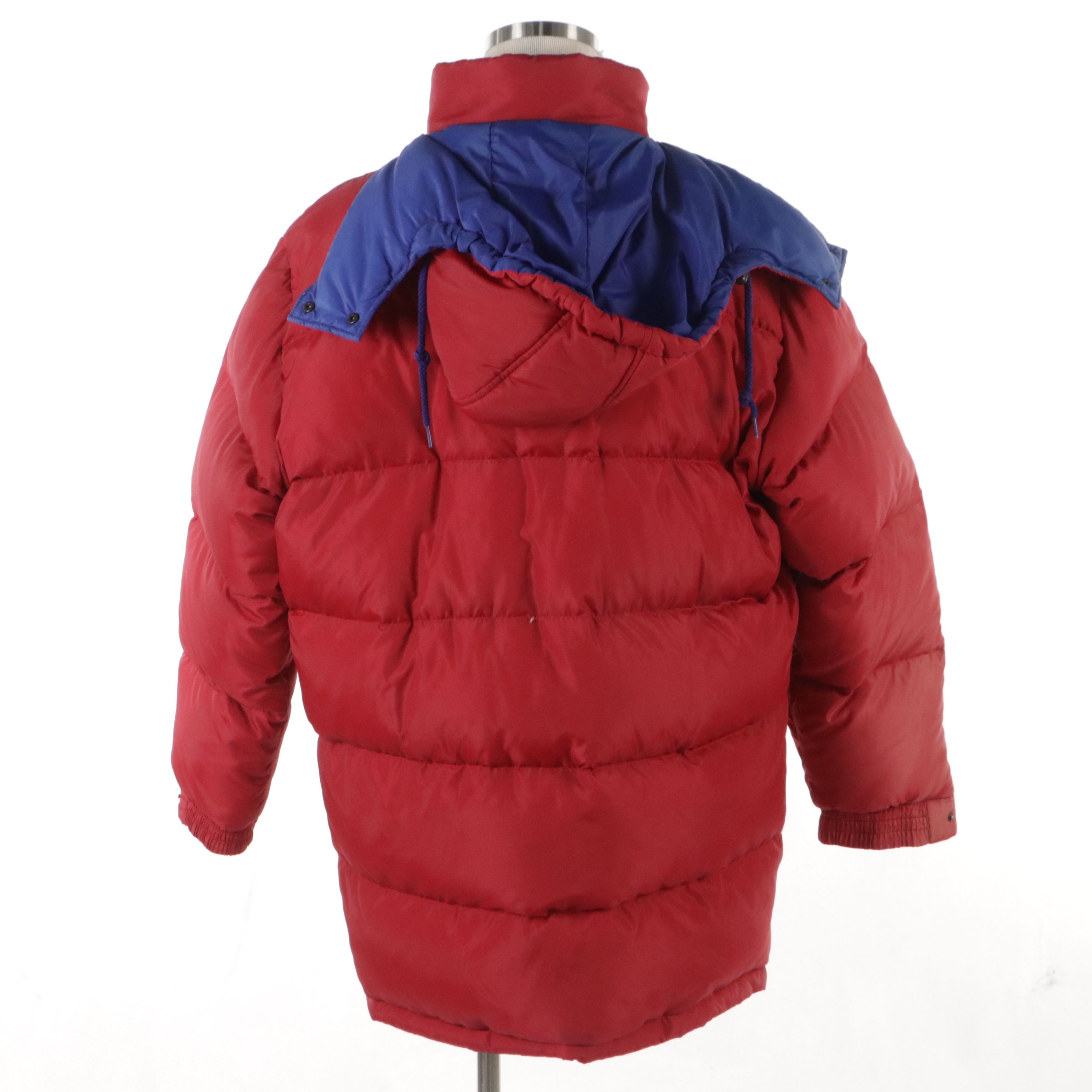 Men's Lands' End Red and Blue Nylon Winter Puffer Jacket