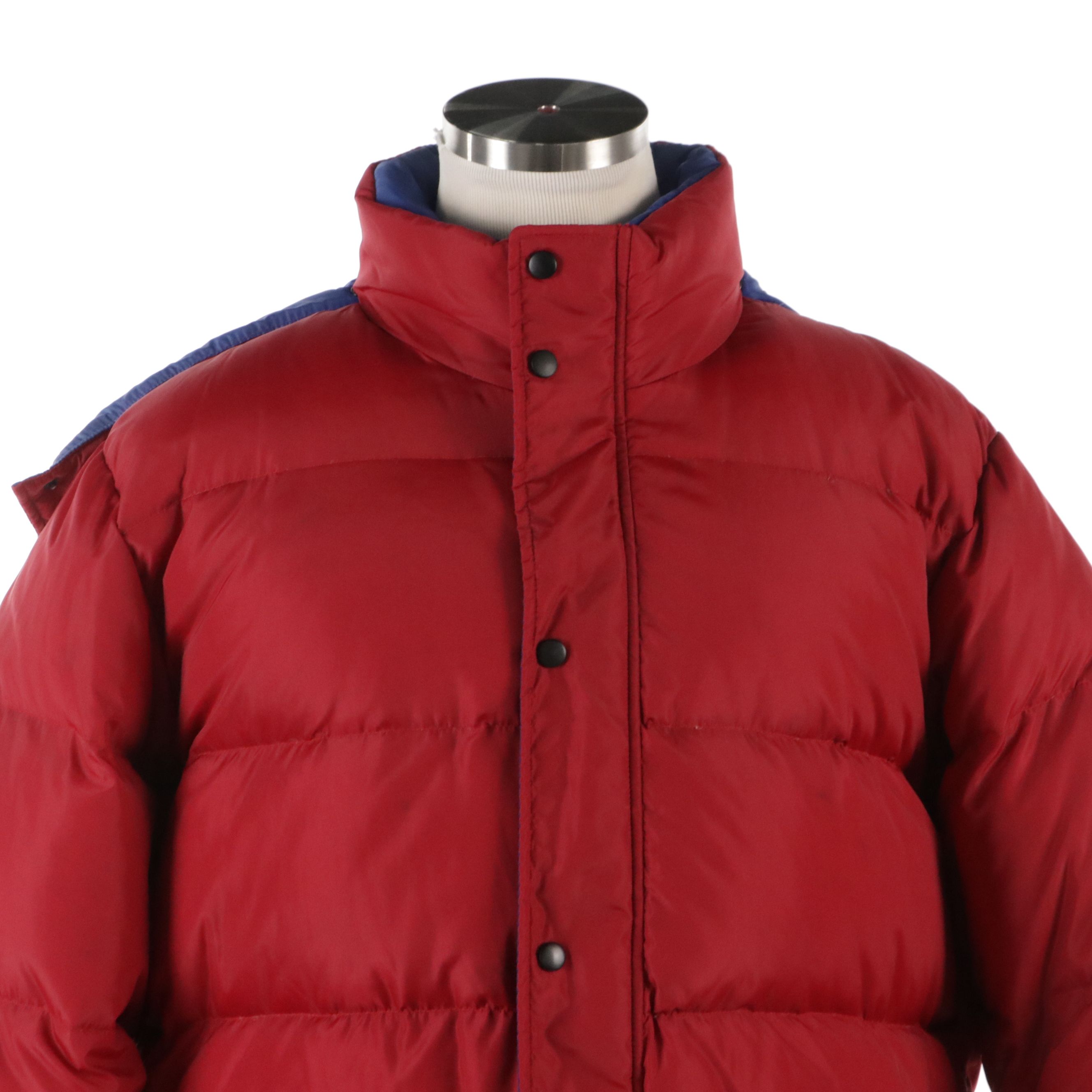 Men's Lands' End Red and Blue Nylon Winter Puffer Jacket