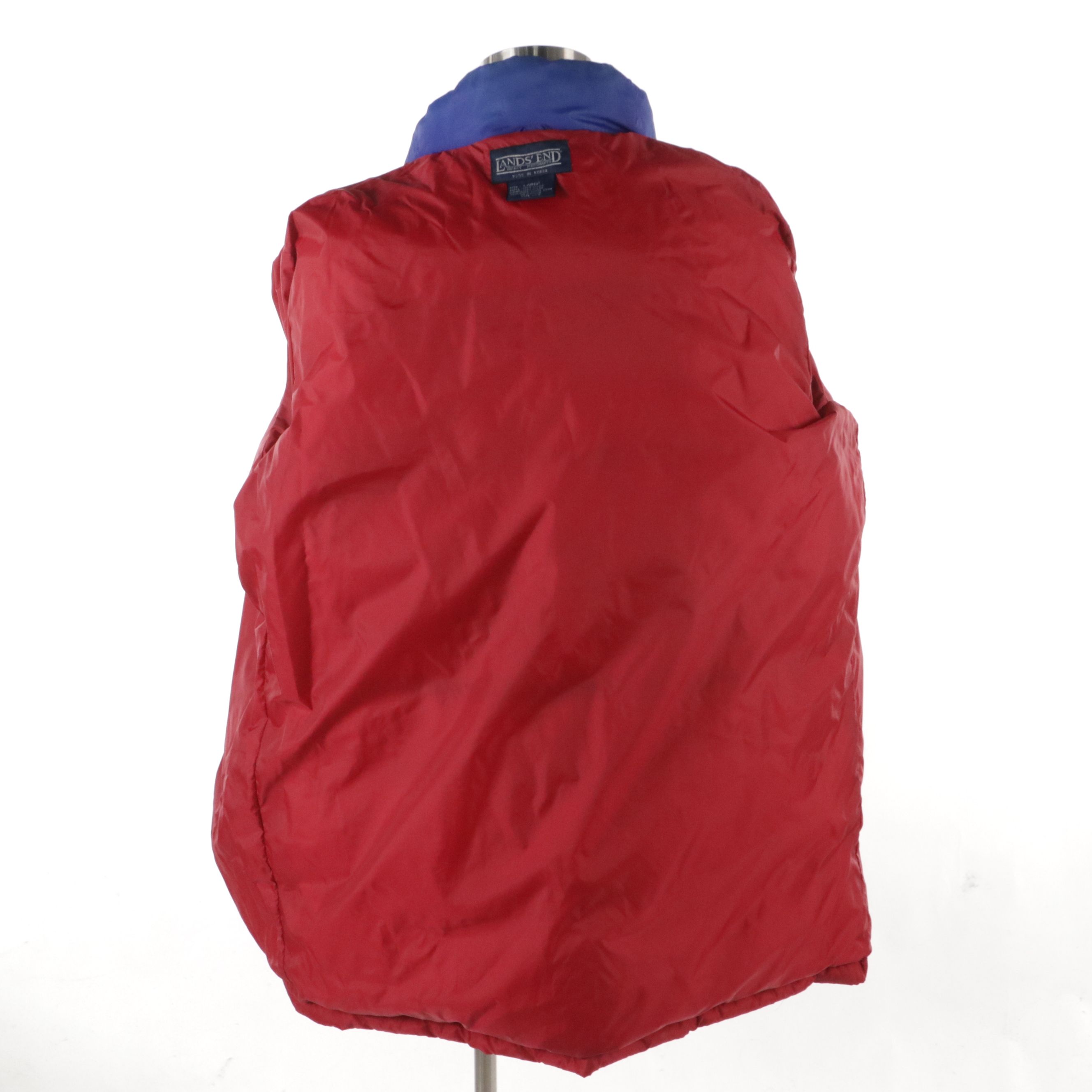 Men's Lands' End Red and Blue Nylon Winter Puffer Jacket