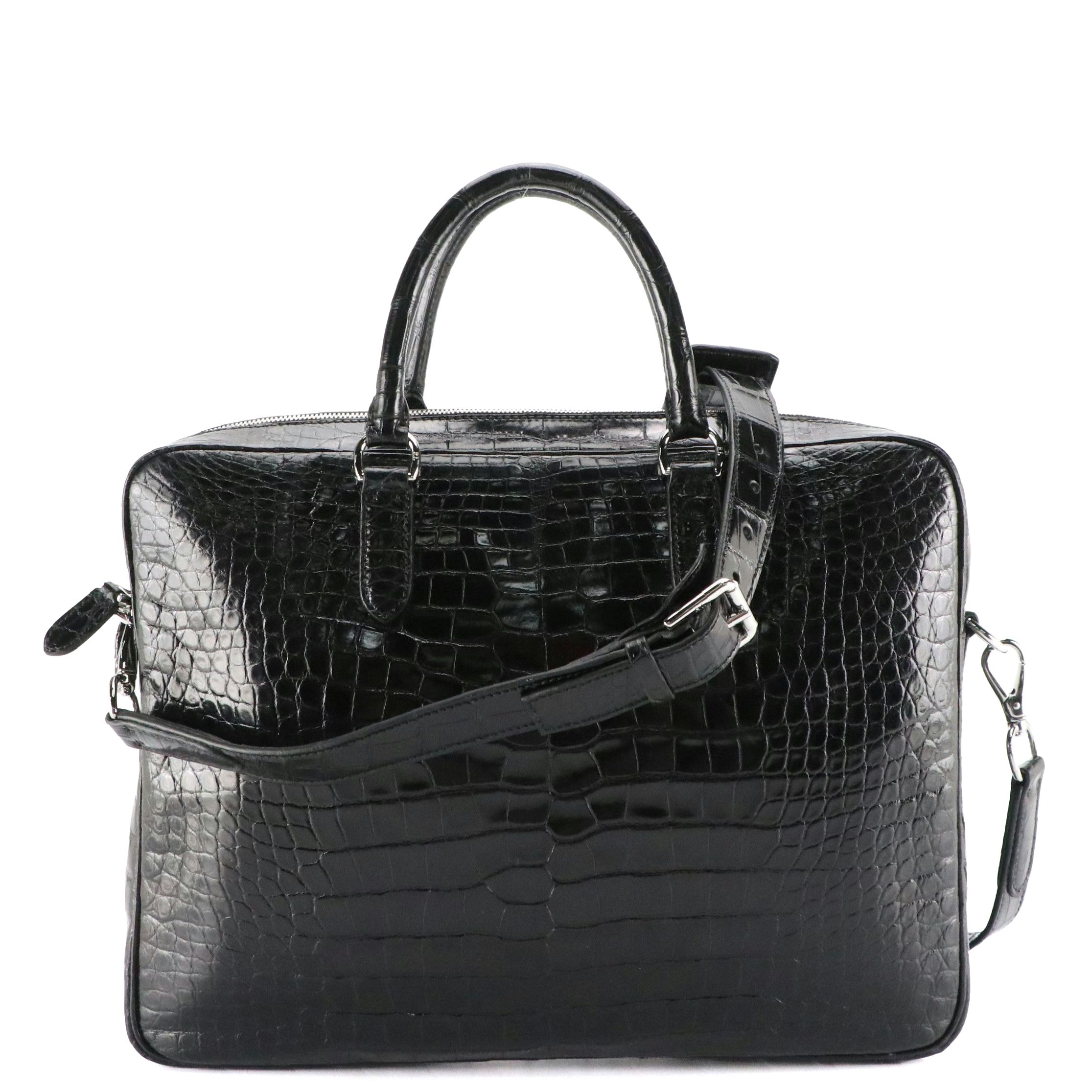 Ralph Lauren Core Basic Two-Way Business Bag in Shiny Croc Embossed Leather