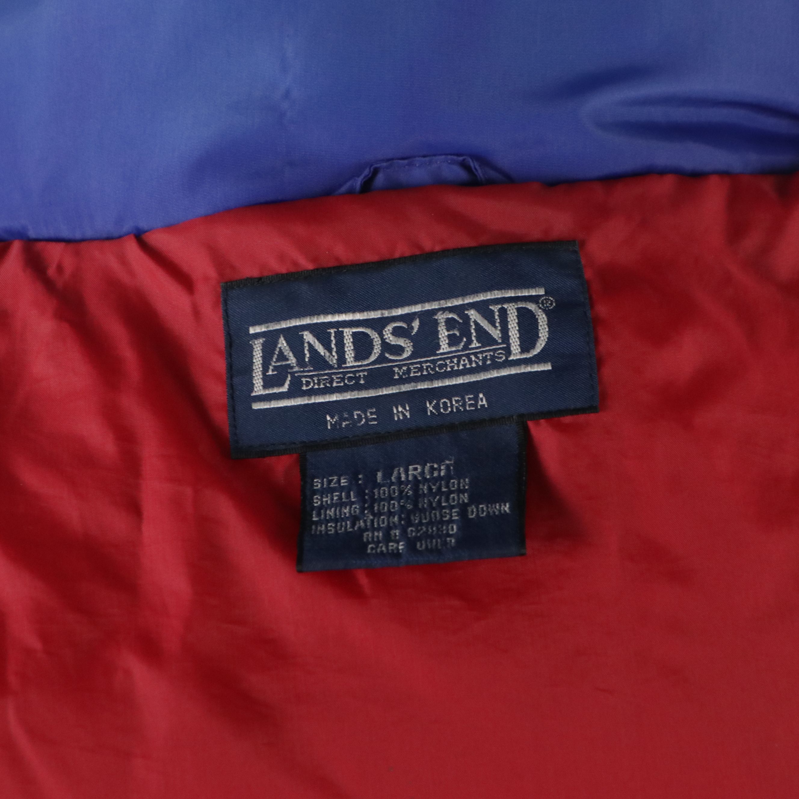 Men's Lands' End Red and Blue Nylon Winter Puffer Jacket
