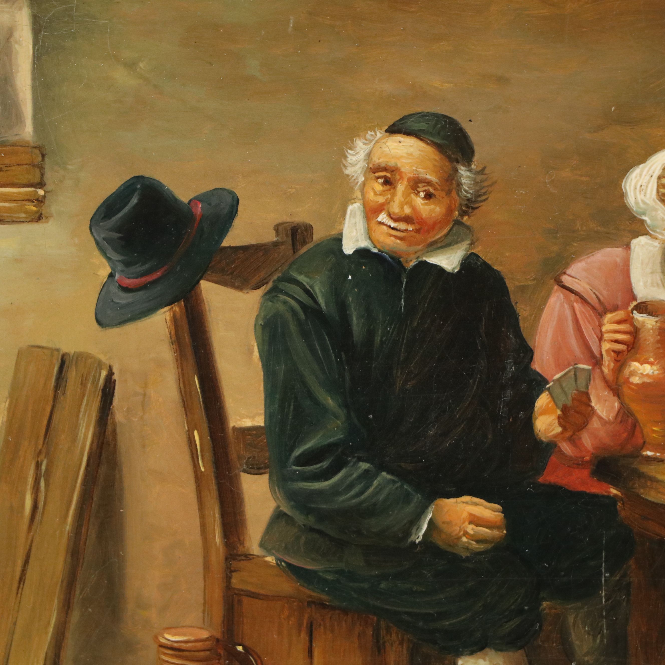 Dutch Tavern Genre Scene Oil Painting on Copper