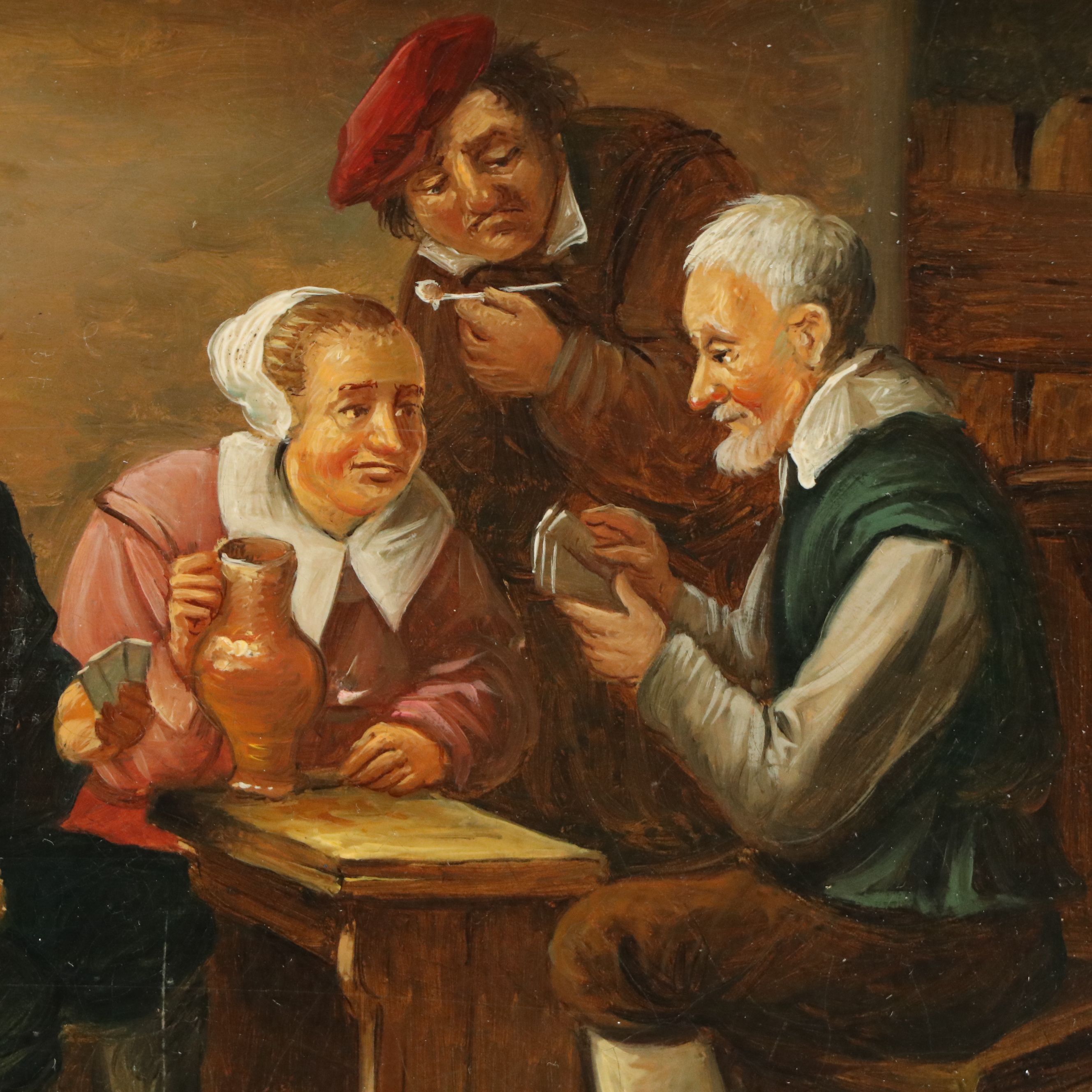 Dutch Tavern Genre Scene Oil Painting on Copper