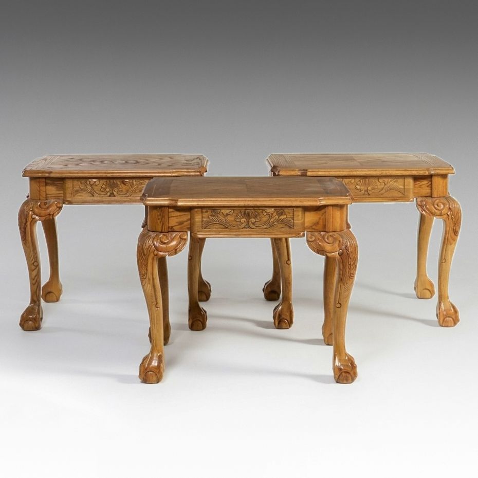 Set of Three Chippendale Style Oak End Tables