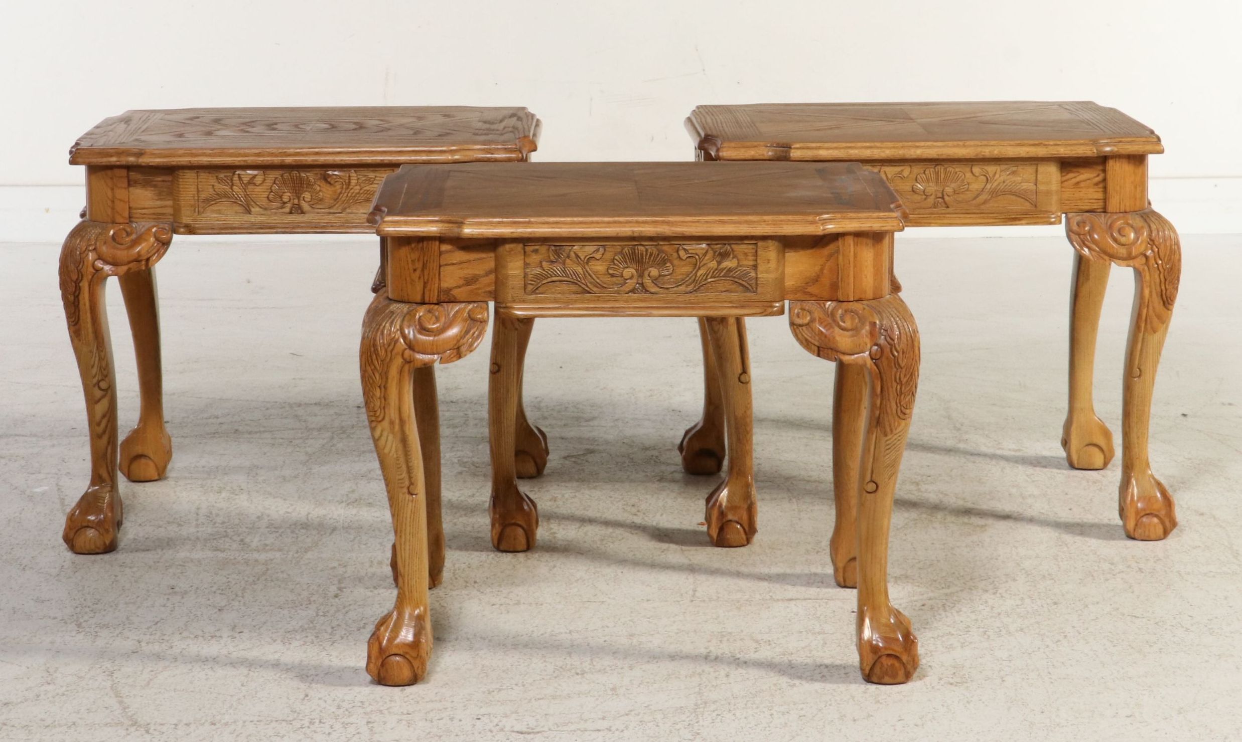 Set of Three Chippendale Style Oak End Tables