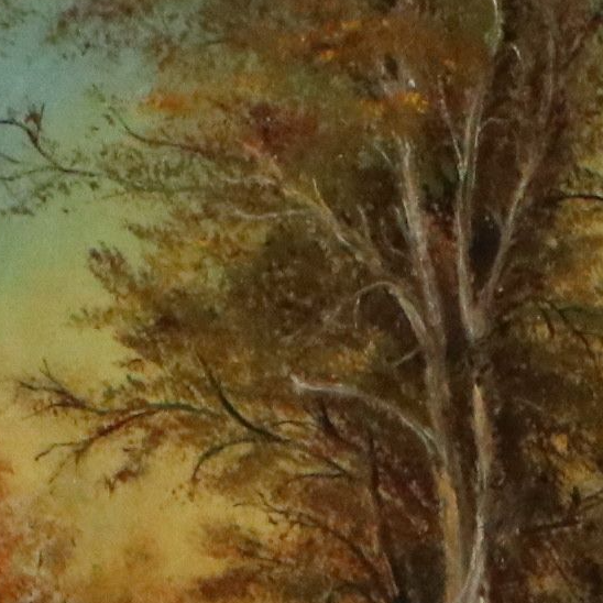 Hudson River School Oil Painting of Cows Wading in Tree-Lined Creek