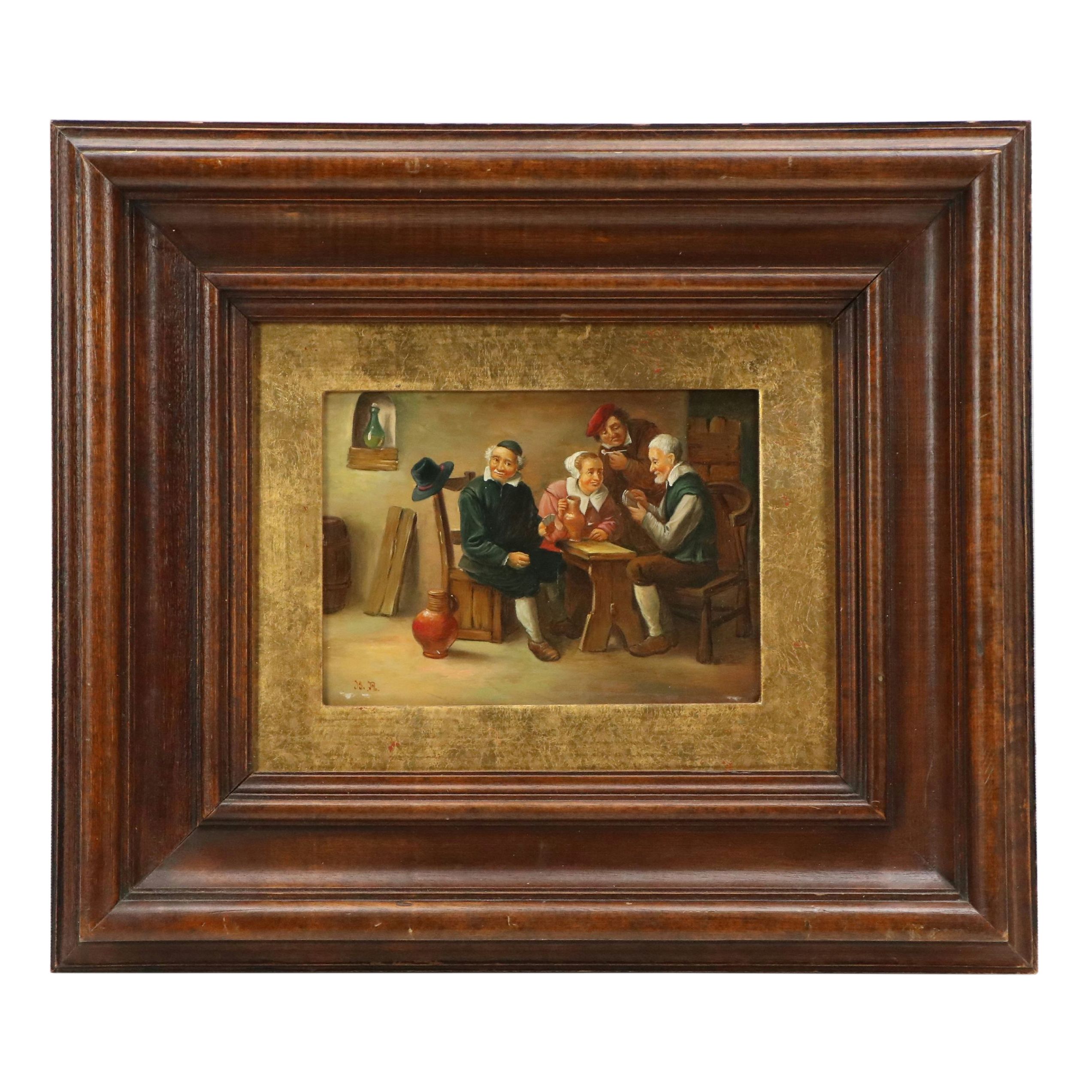 Dutch Tavern Genre Scene Oil Painting on Copper