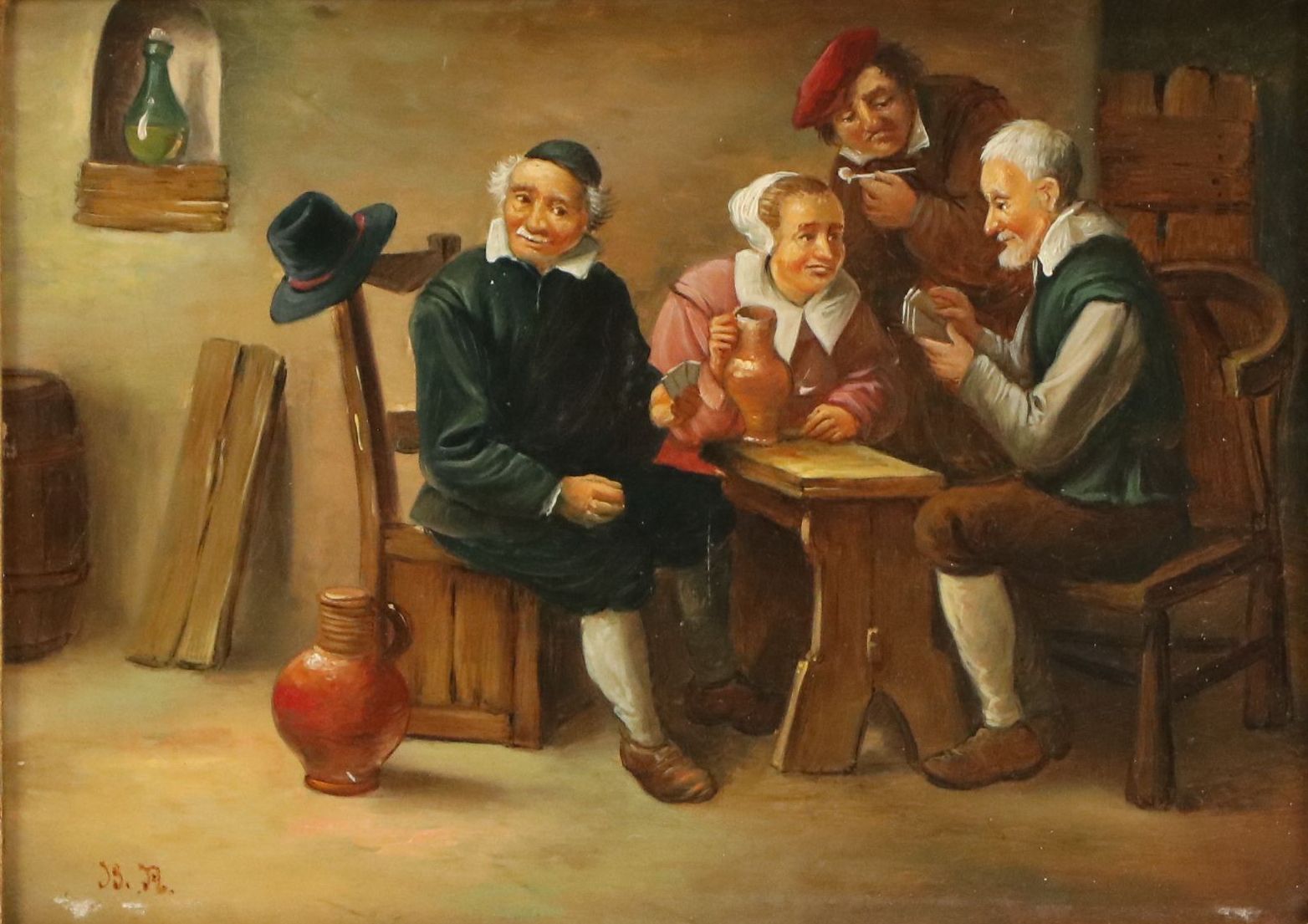 Dutch Tavern Genre Scene Oil Painting on Copper