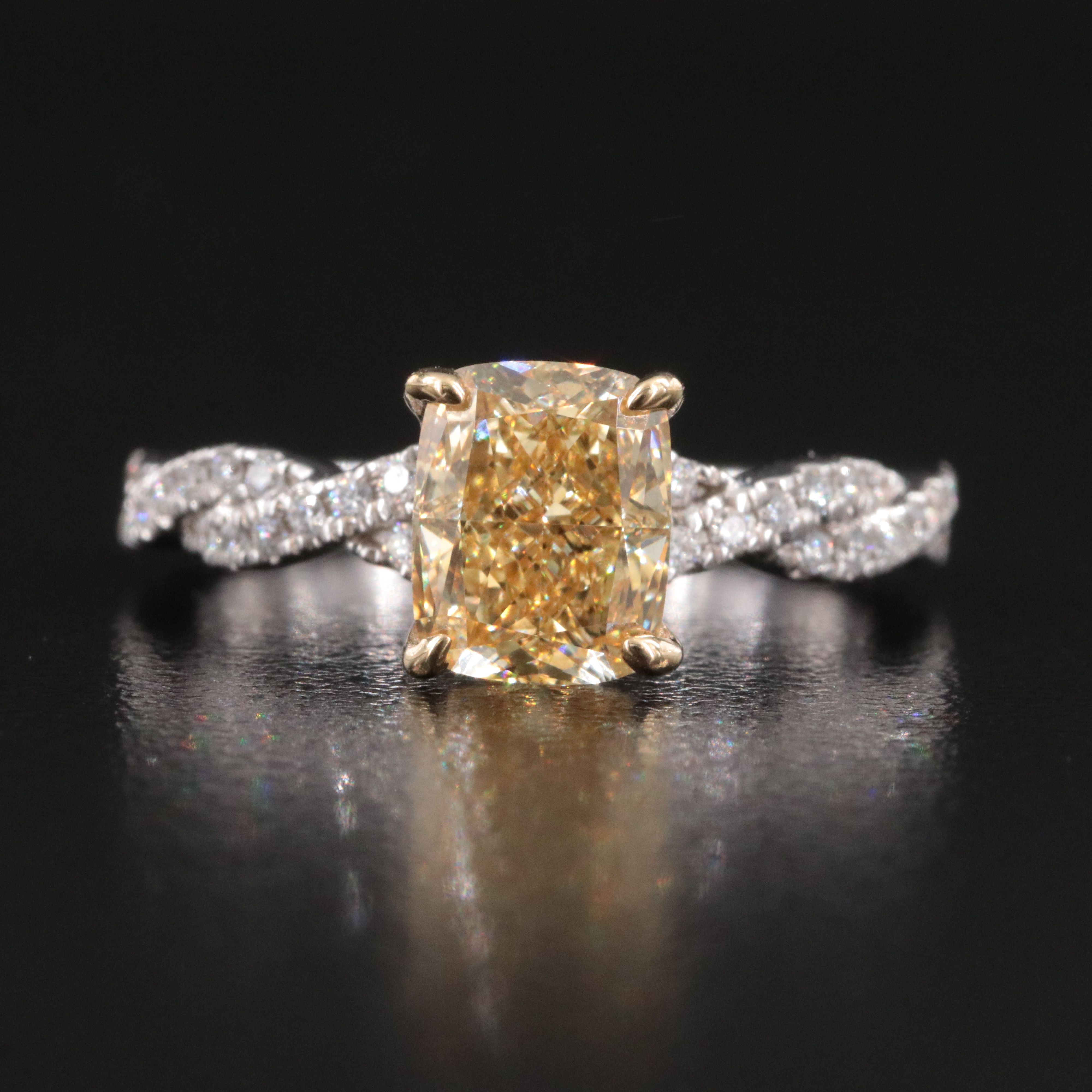 14K 2.40 CTW Lab Grown Diamond Ring with Fancy Yellow Center