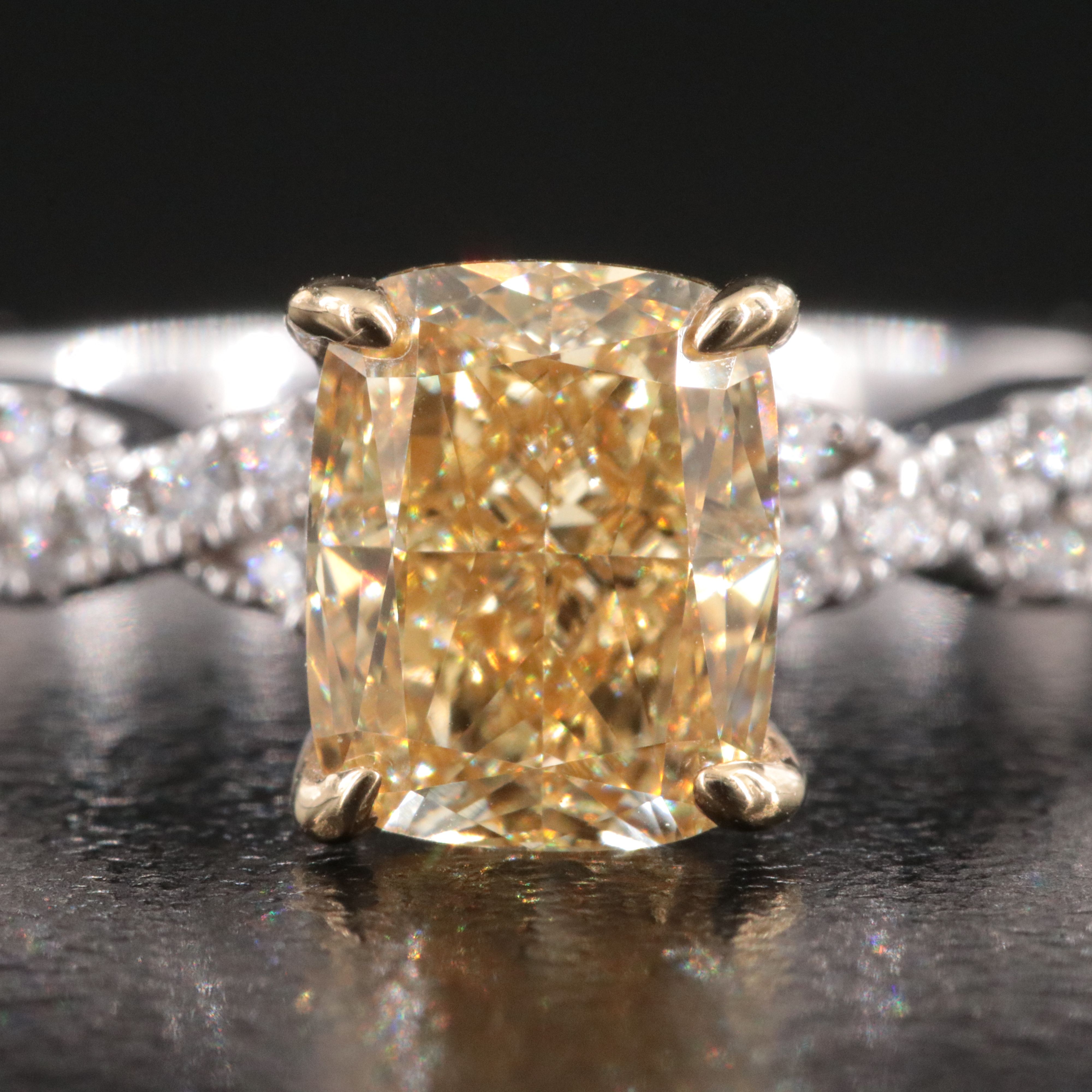 14K 2.40 CTW Lab Grown Diamond Ring with Fancy Yellow Center
