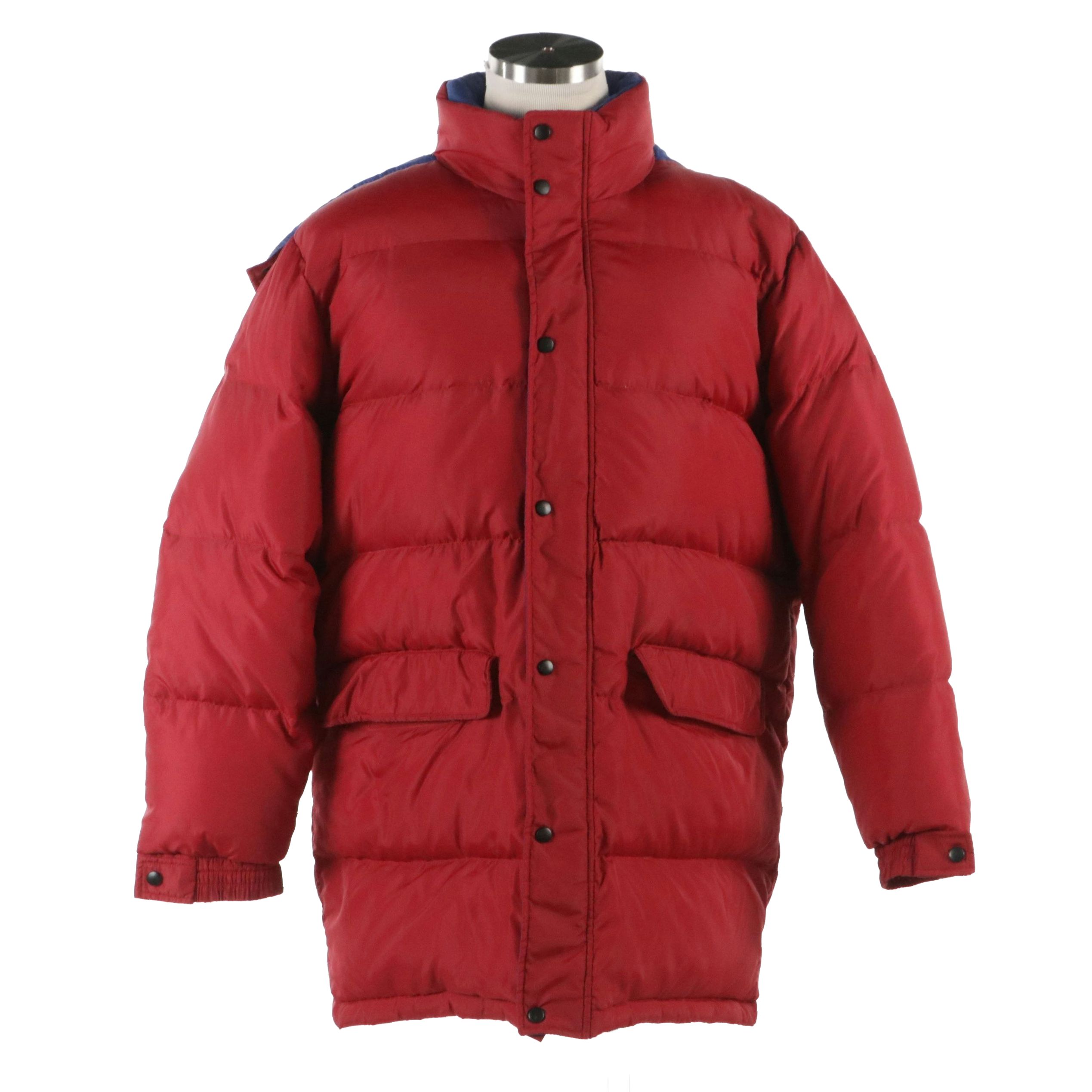 Men's Lands' End Red and Blue Nylon Winter Puffer Jacket