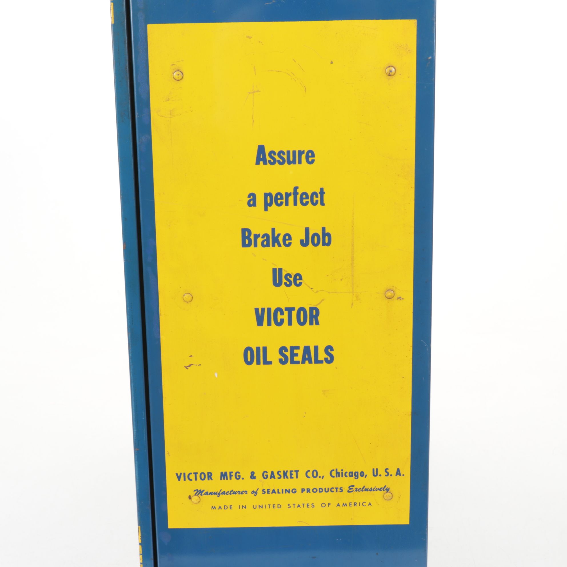 Victor Oil Seals Advertising Cabinet with Collection of Oil Seals, Mid-20th C.