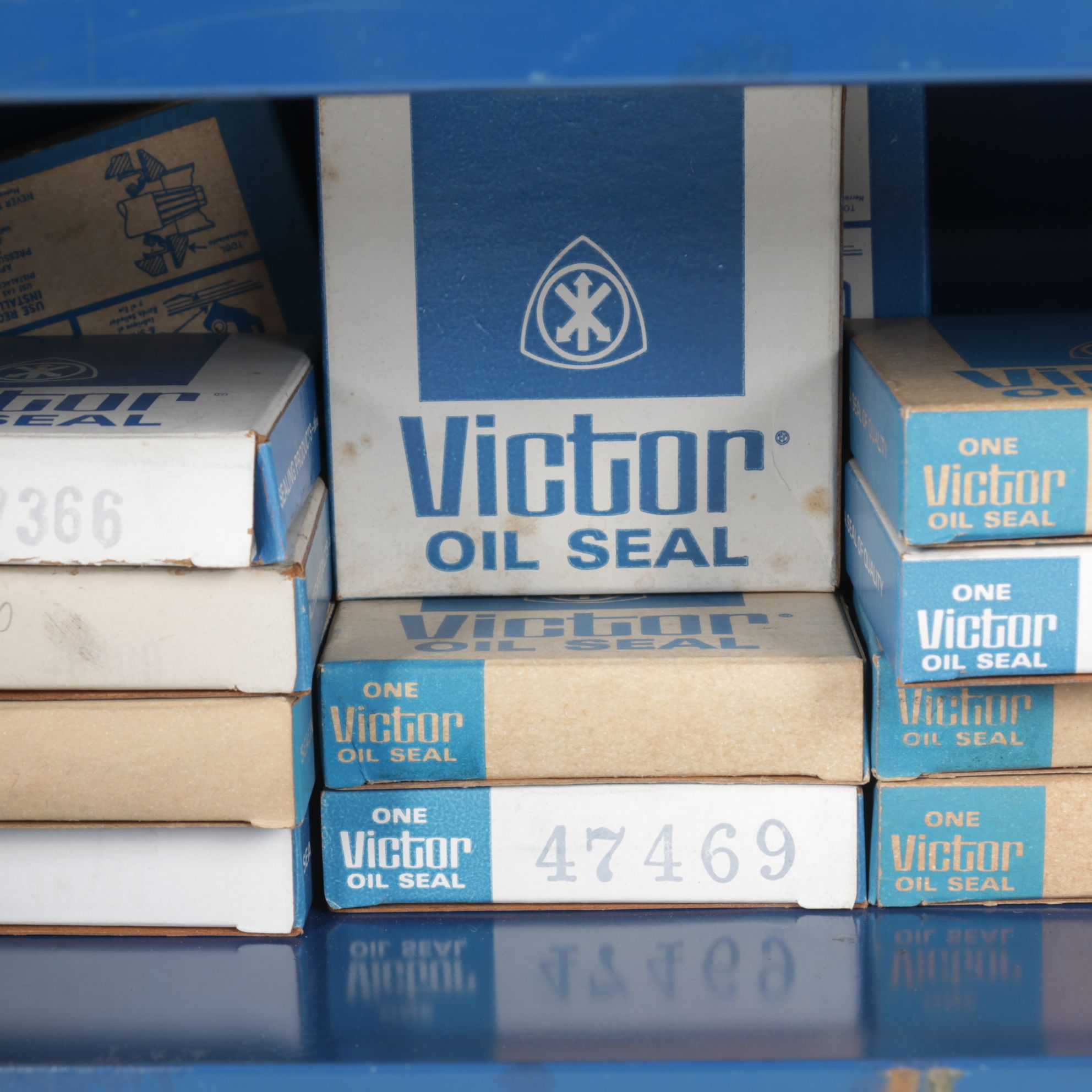 Victor Oil Seals Advertising Cabinet with Collection of Oil Seals, Mid-20th C.