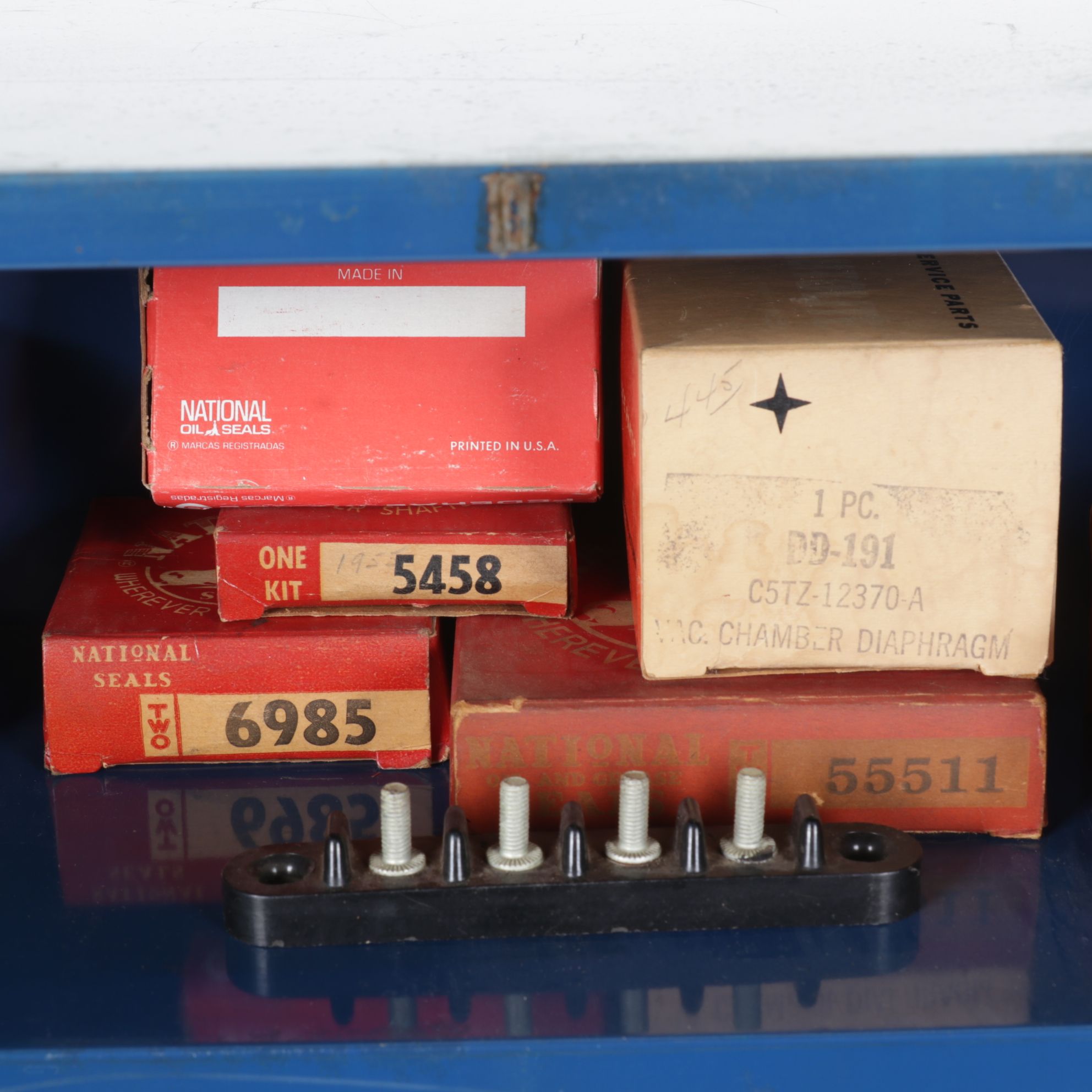 Victor Oil Seals Advertising Cabinet with Collection of Oil Seals, Mid-20th C.