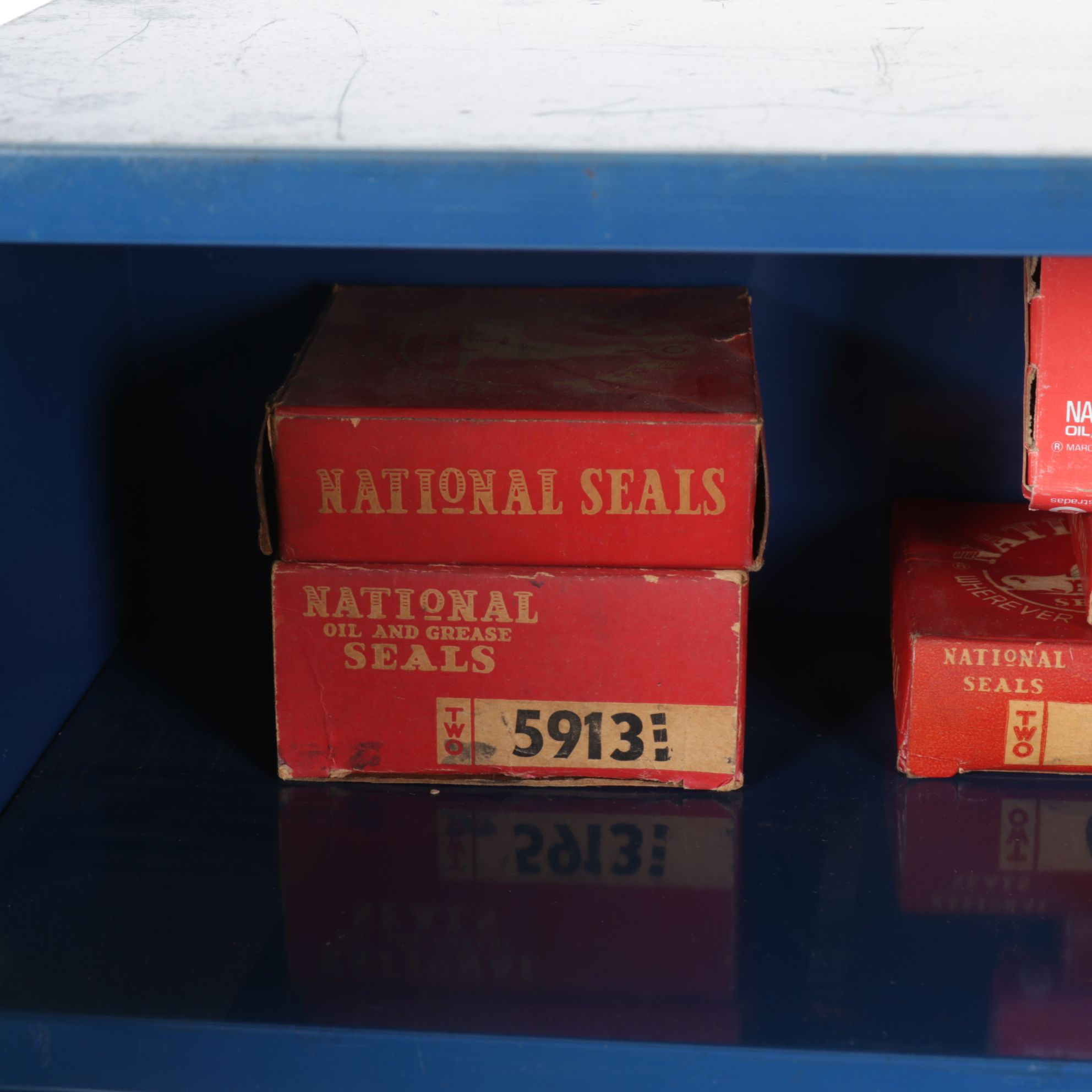 Victor Oil Seals Advertising Cabinet with Collection of Oil Seals, Mid-20th C.