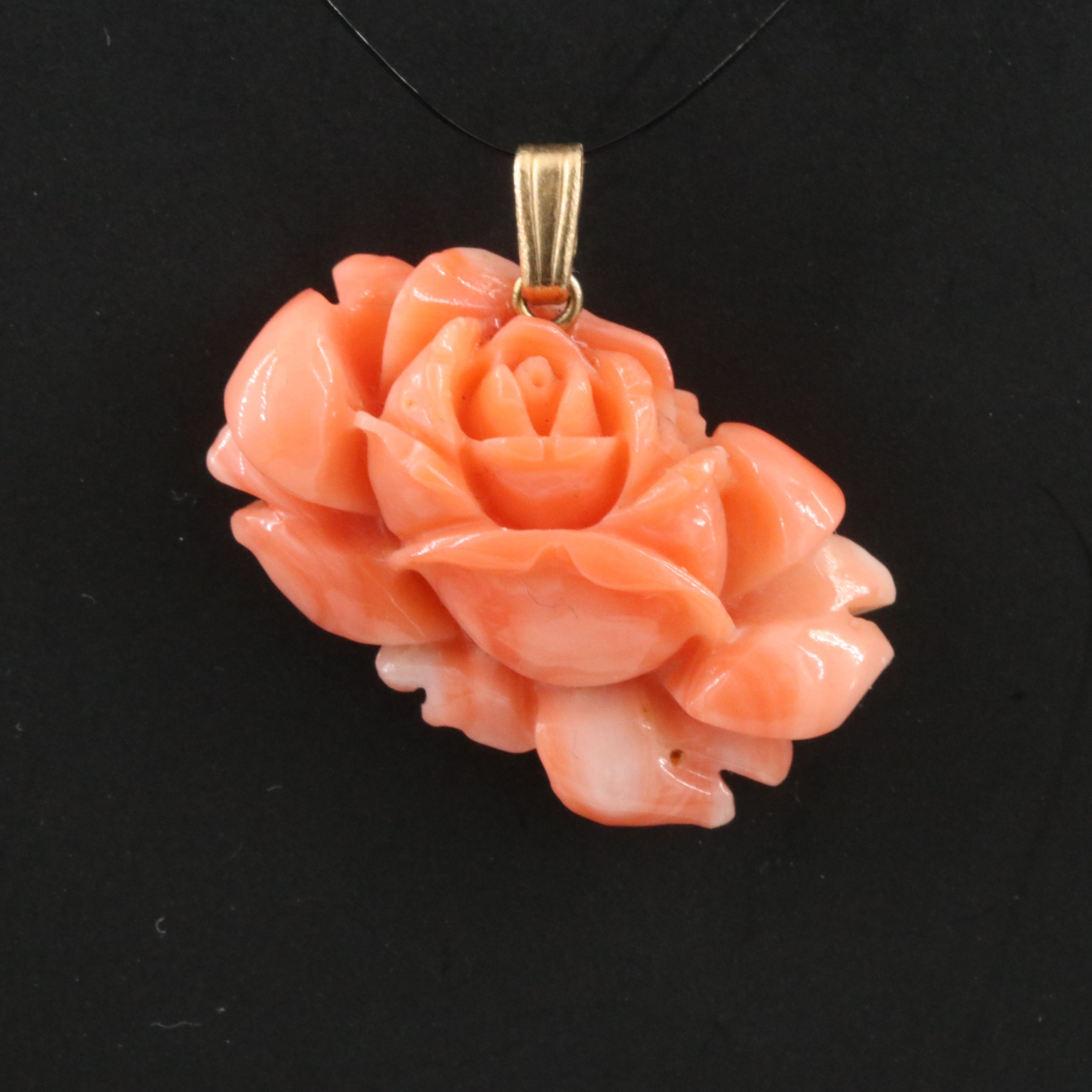 14K Carved Coral Floral Pendant