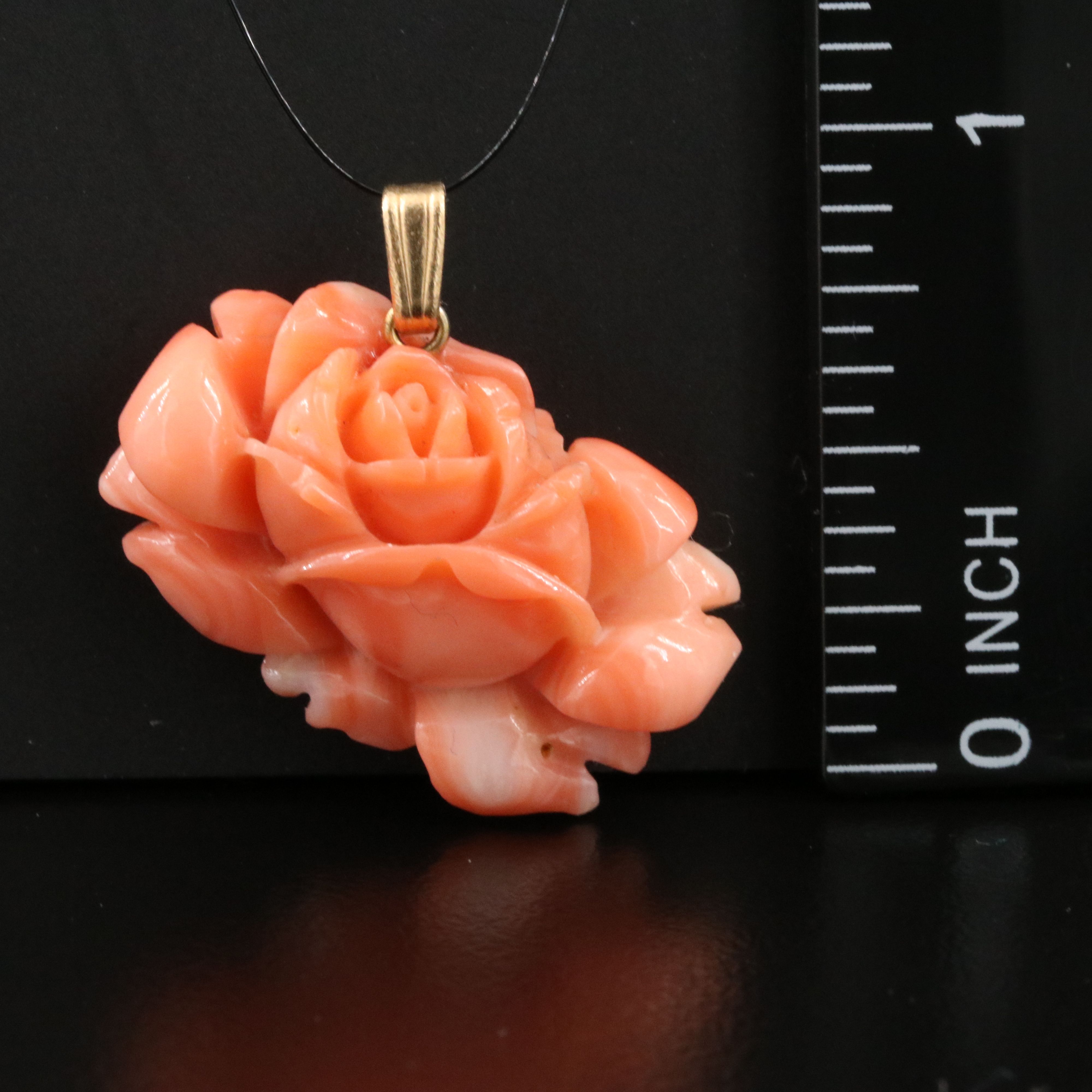 14K Carved Coral Floral Pendant