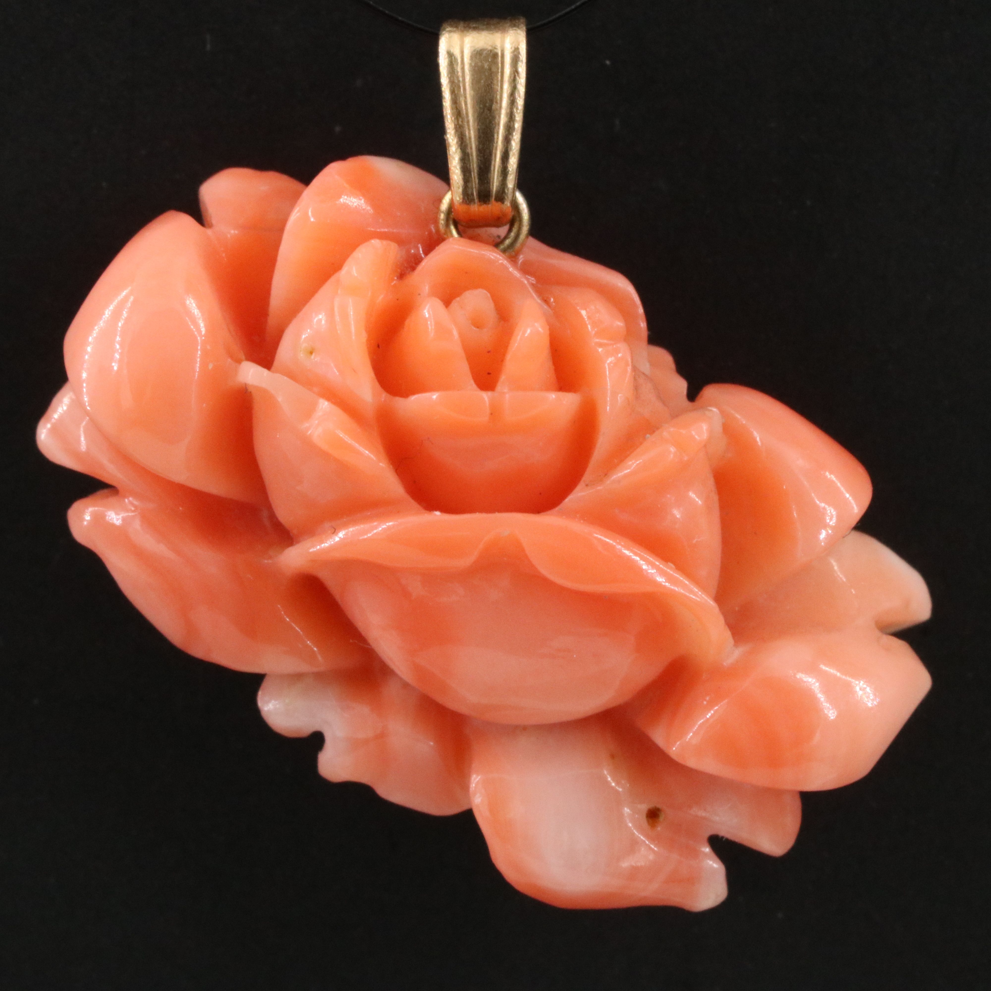 14K Carved Coral Floral Pendant
