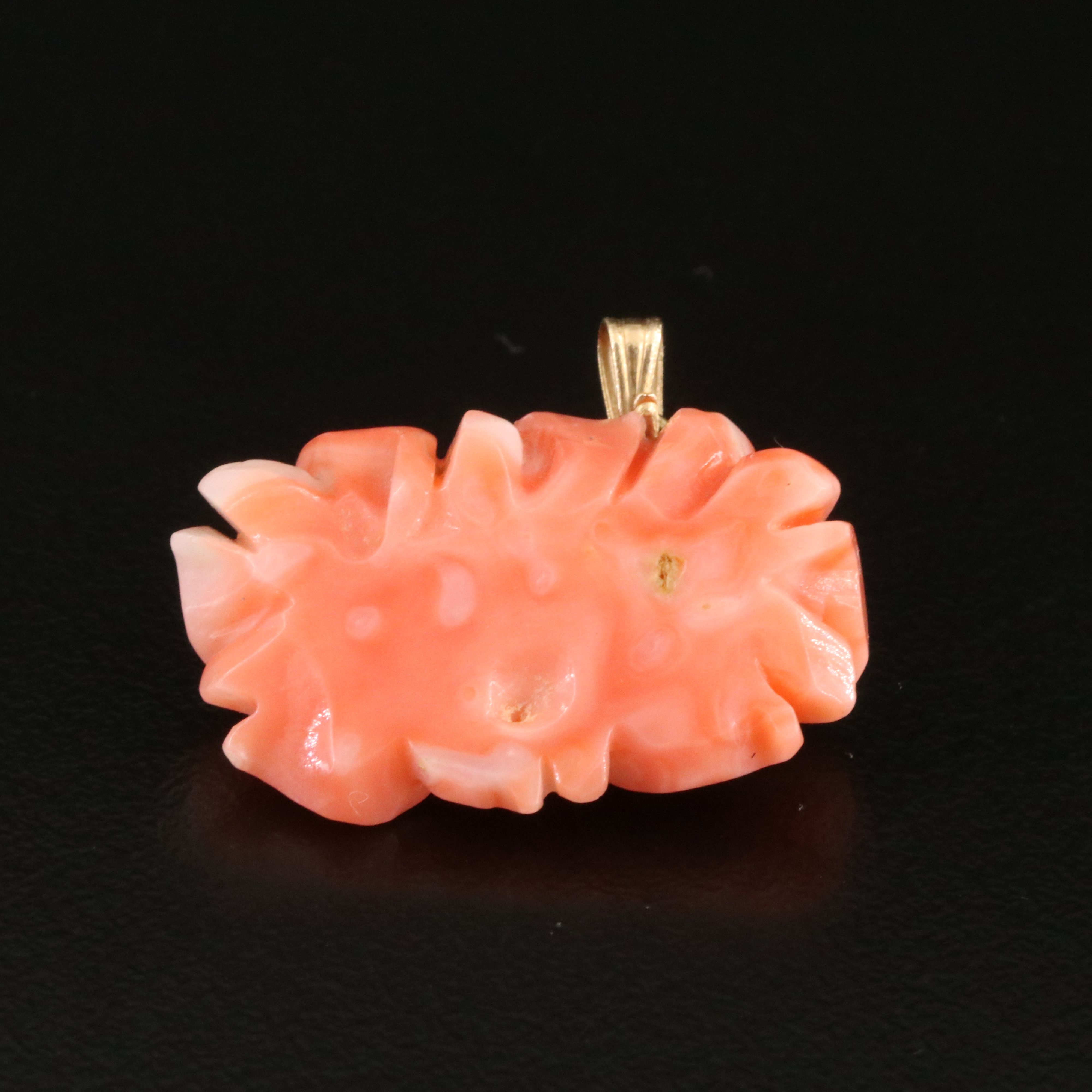 14K Carved Coral Floral Pendant