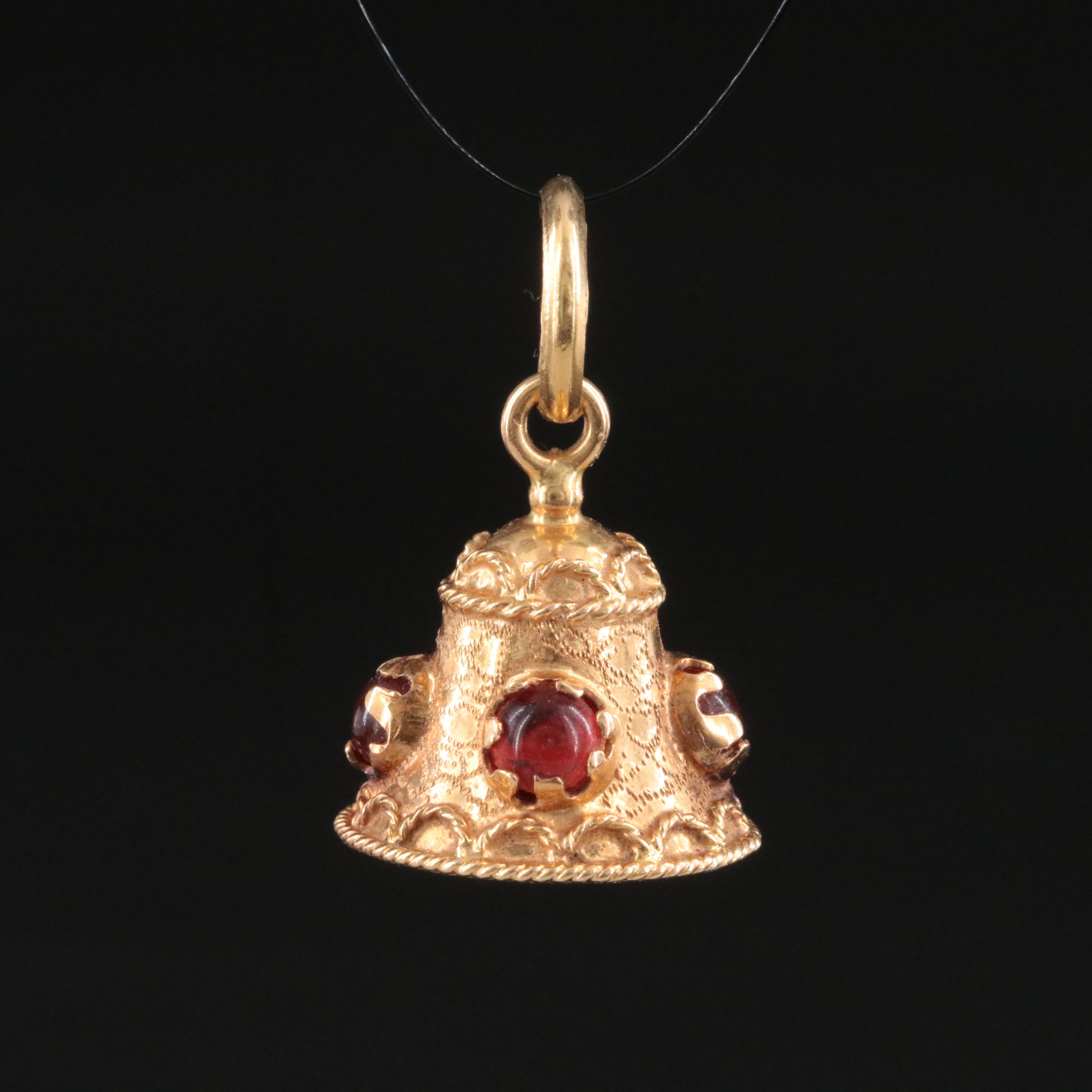 18K Twisted Wirework Bell Pendant with Glass Accents