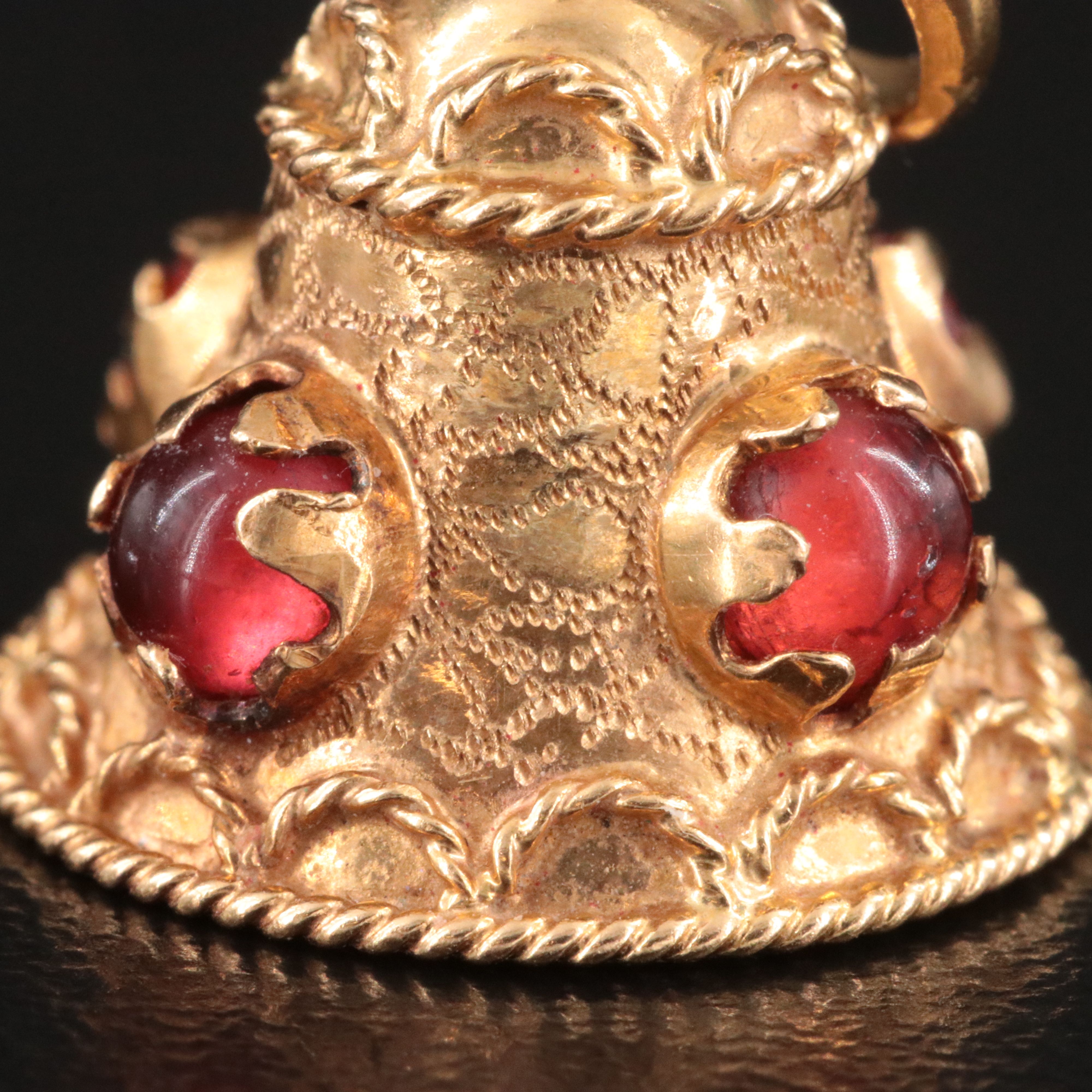 18K Twisted Wirework Bell Pendant with Glass Accents