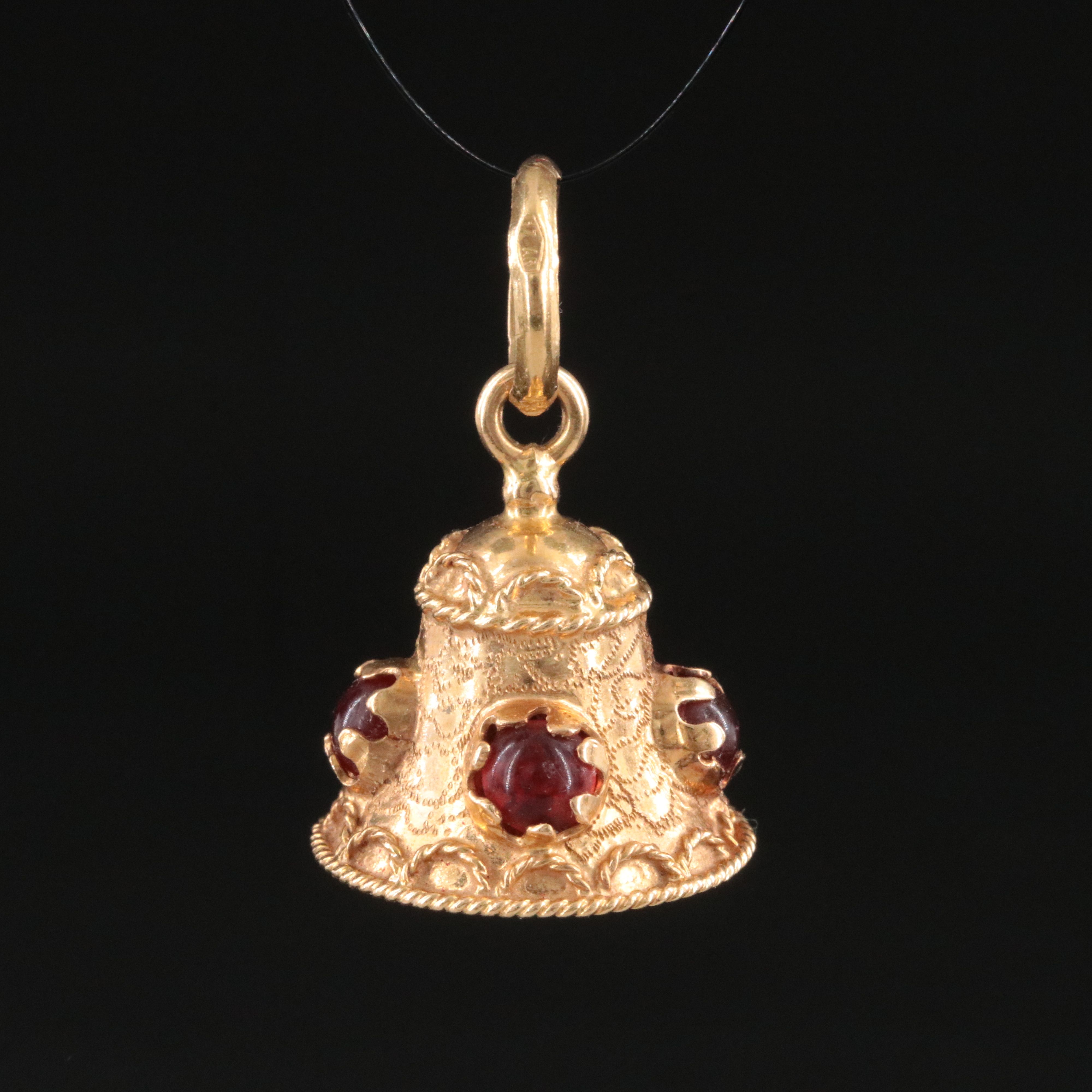 18K Twisted Wirework Bell Pendant with Glass Accents