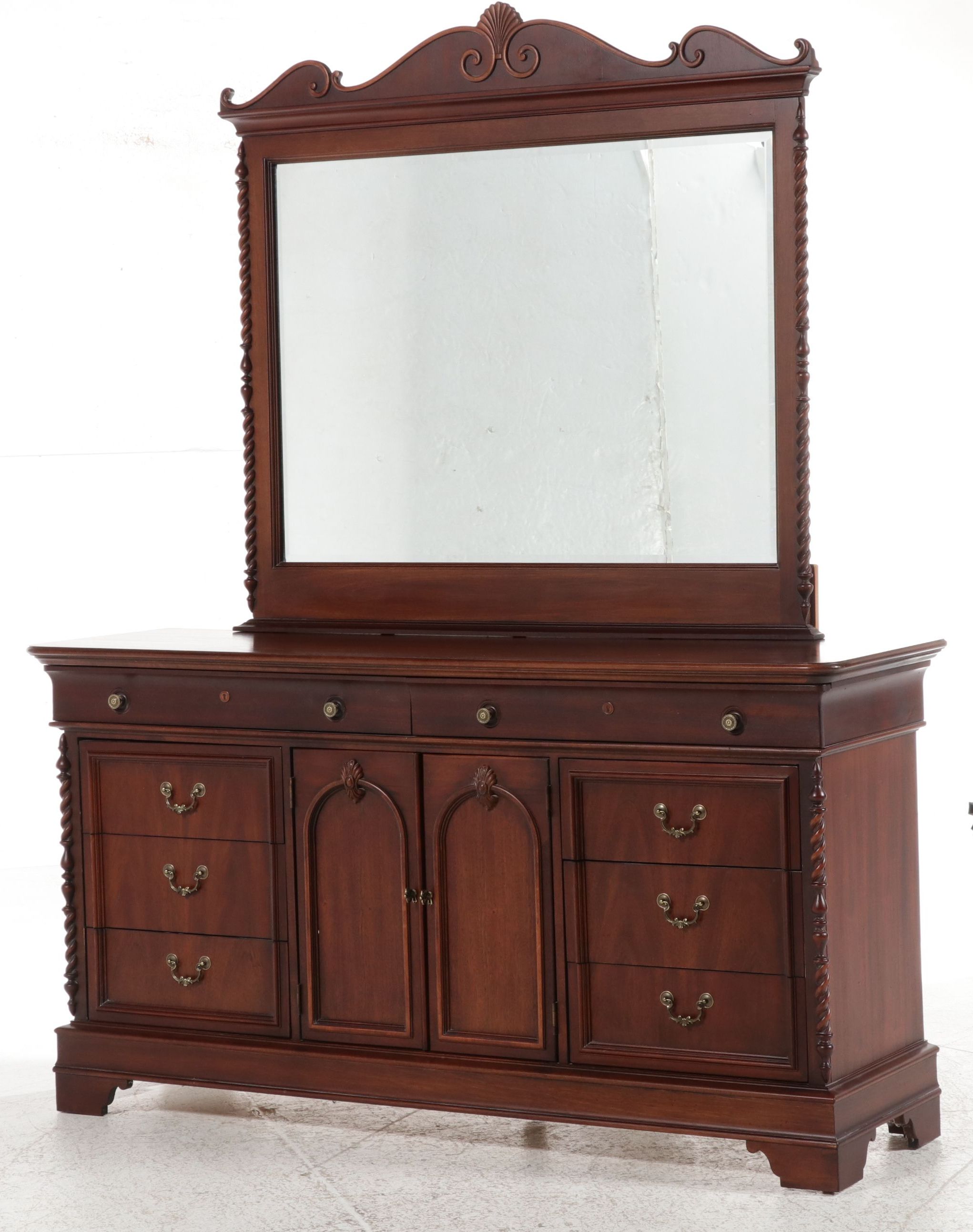 Lexington Furniture "Vestiges" Triple Dresser and Mirror, Late 20th Century