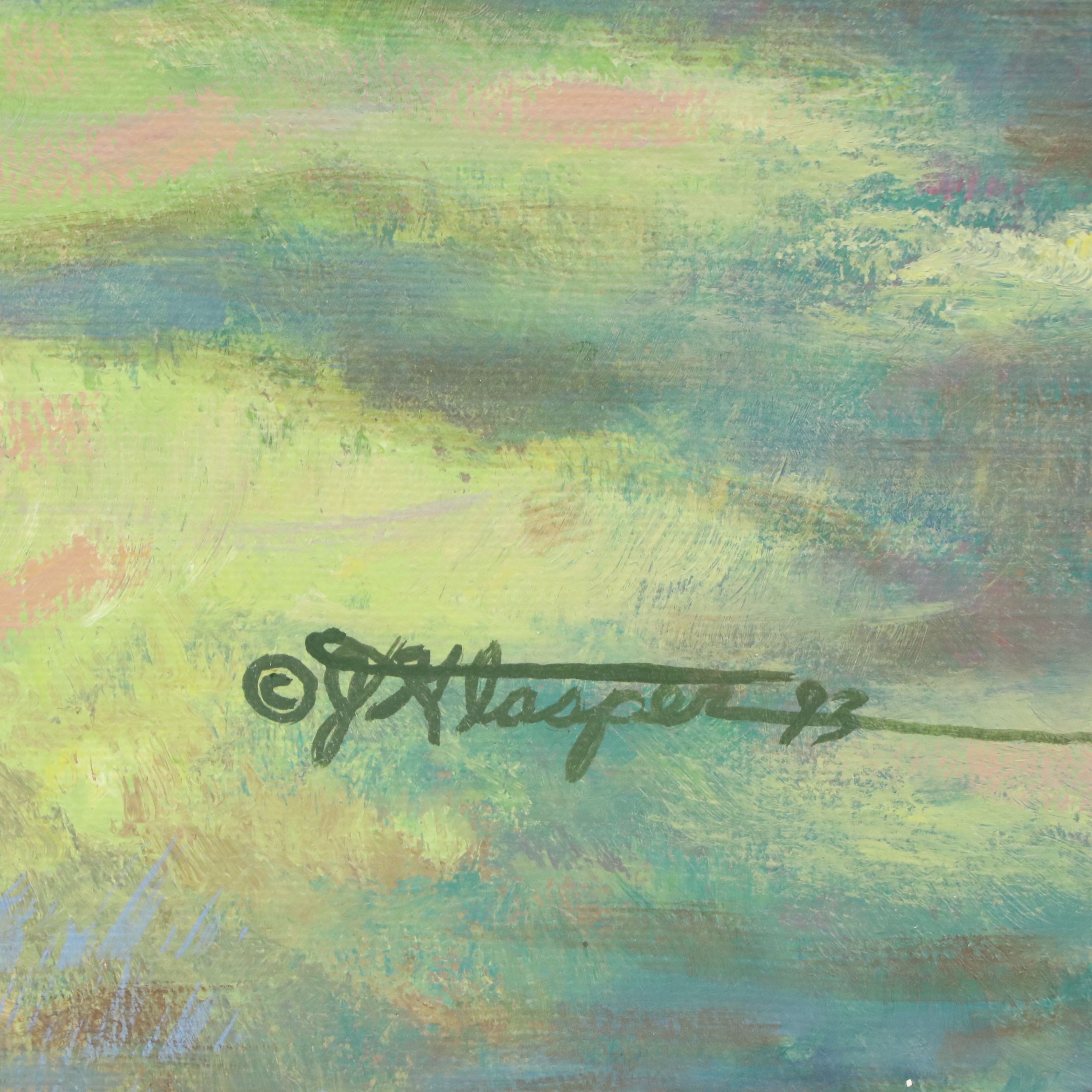 Jerrie Glasper Acrylic Painting of Spring Landscape, 1993