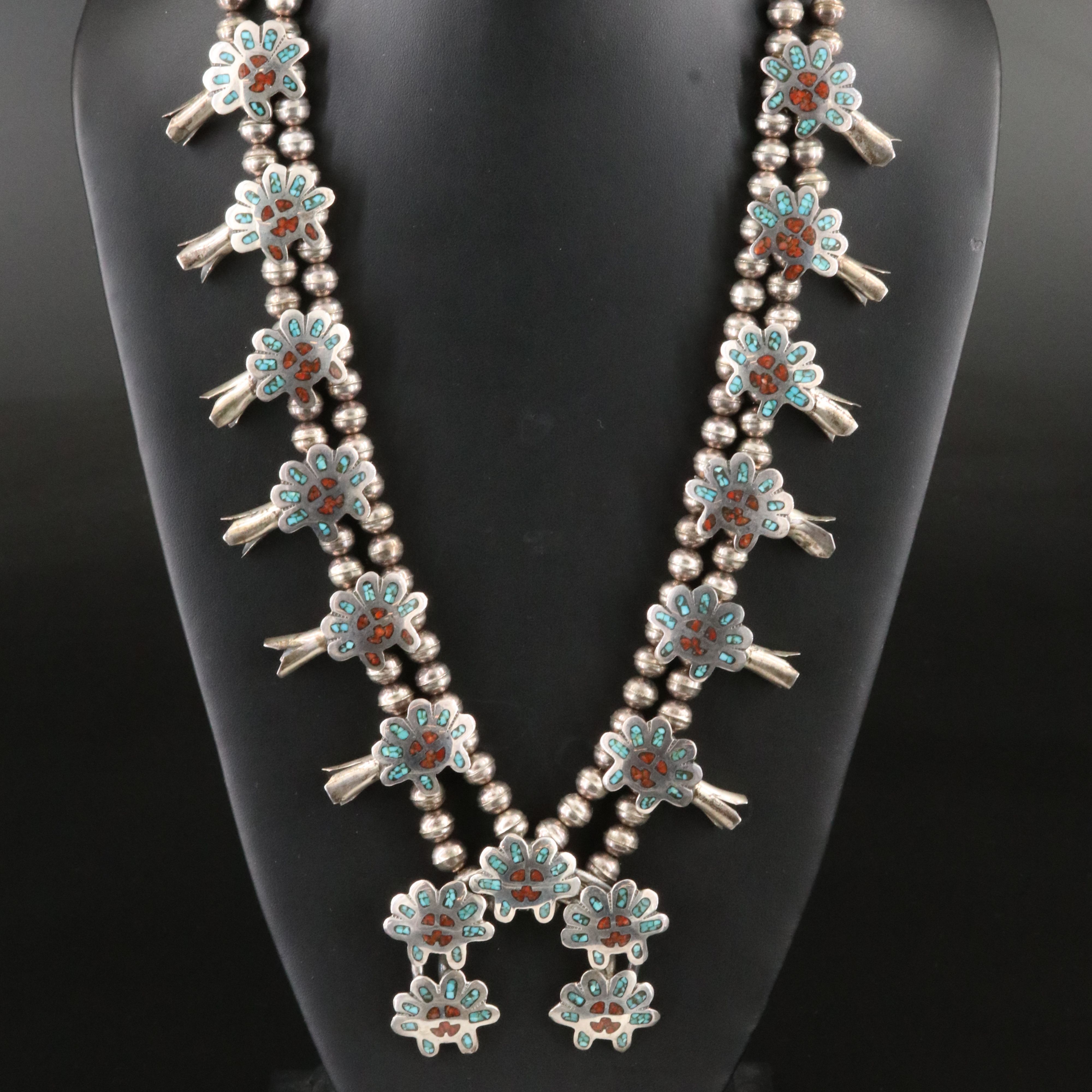 Southwestern Gilbert Ortega Enterprises Shop Sterling Squash Blossom Necklace