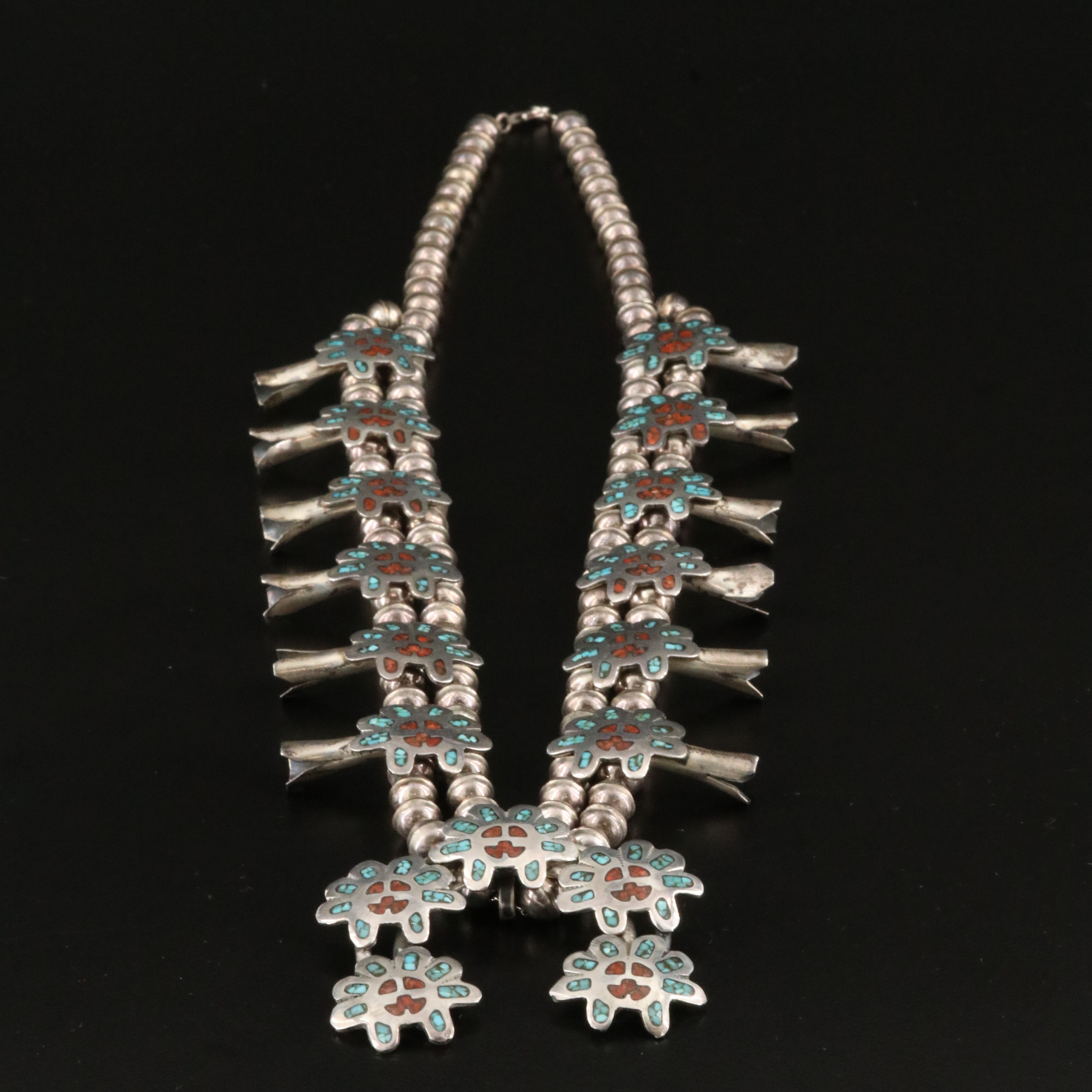Southwestern Gilbert Ortega Enterprises Shop Sterling Squash Blossom Necklace