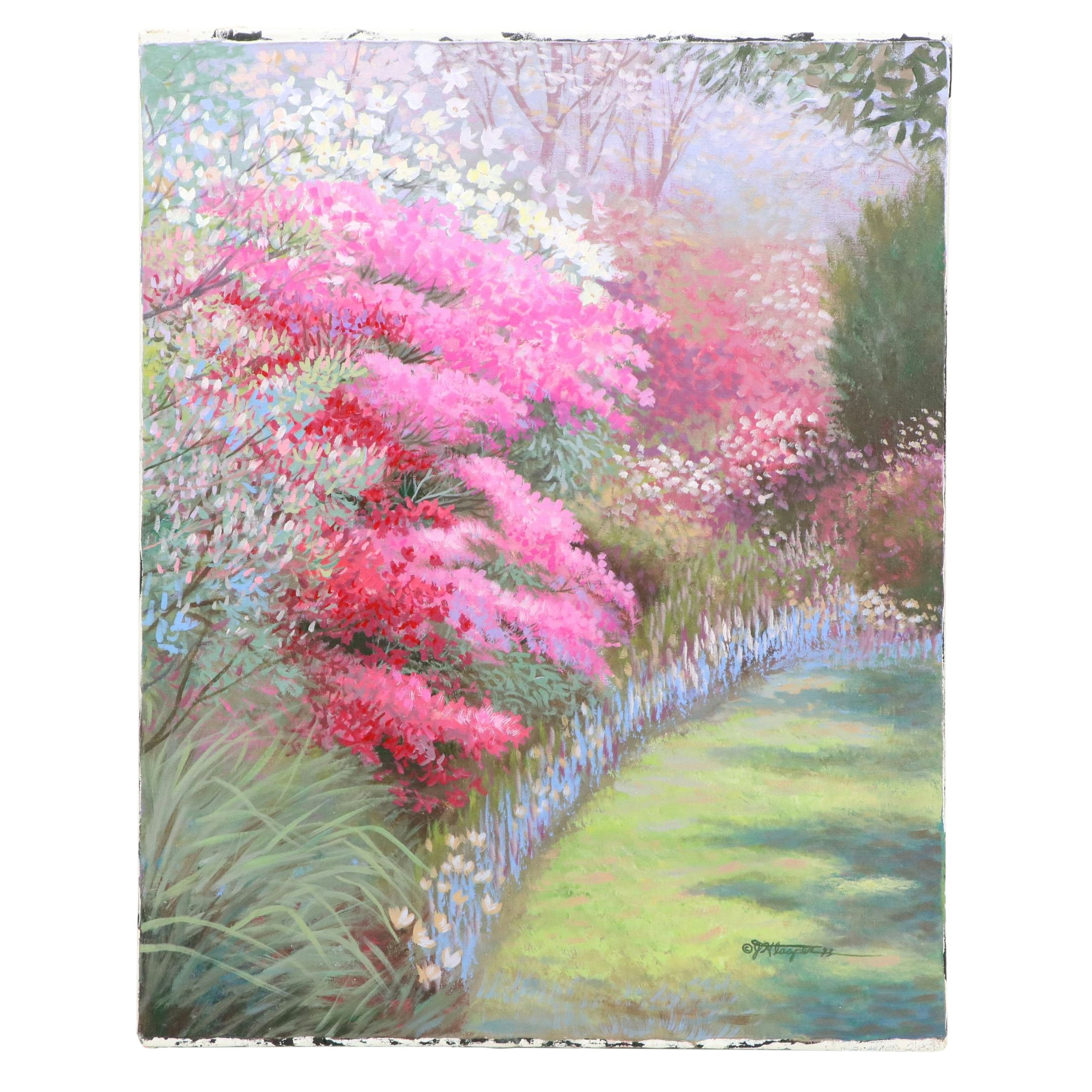 Jerrie Glasper Acrylic Painting of Spring Landscape, 1993