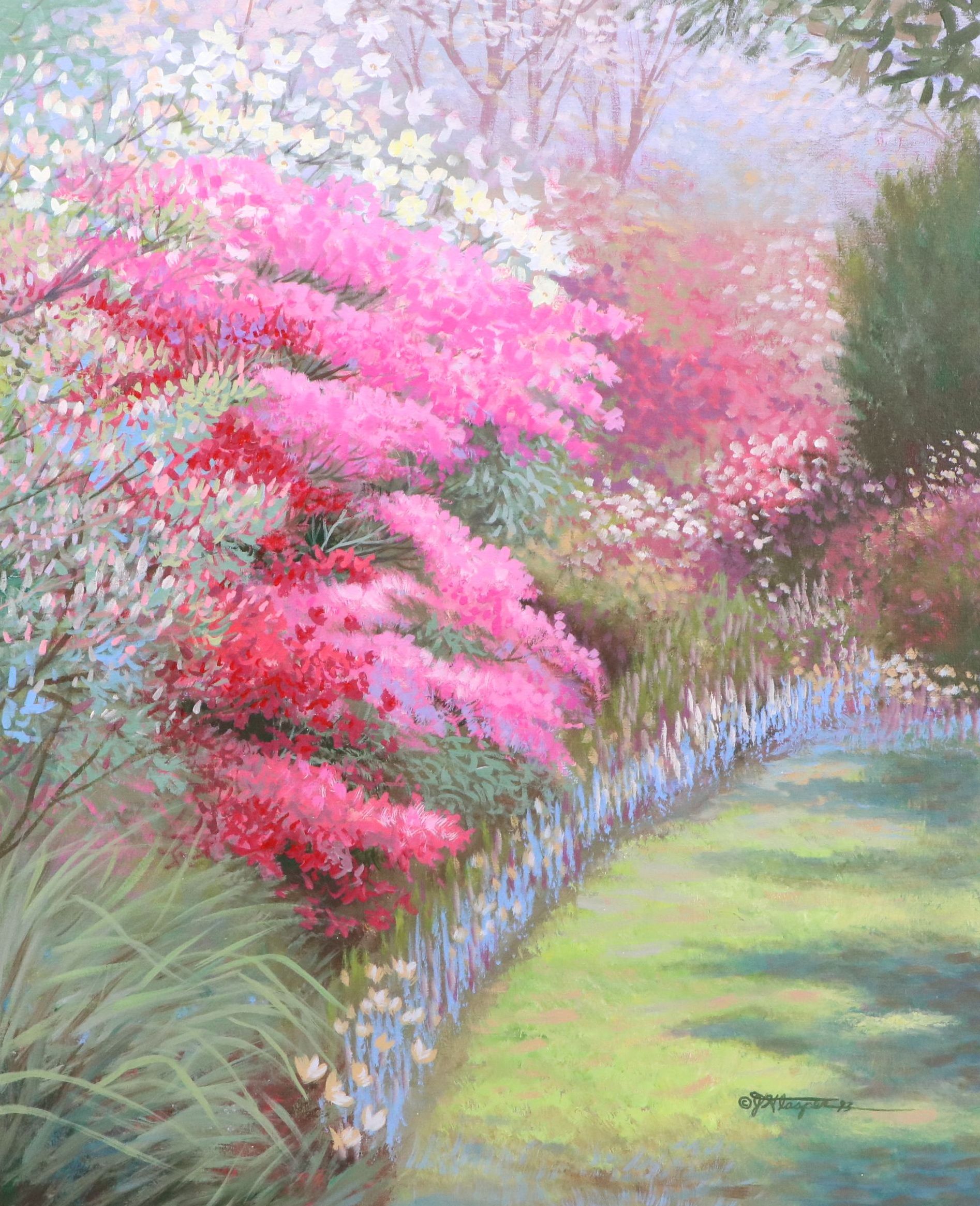 Jerrie Glasper Acrylic Painting of Spring Landscape, 1993