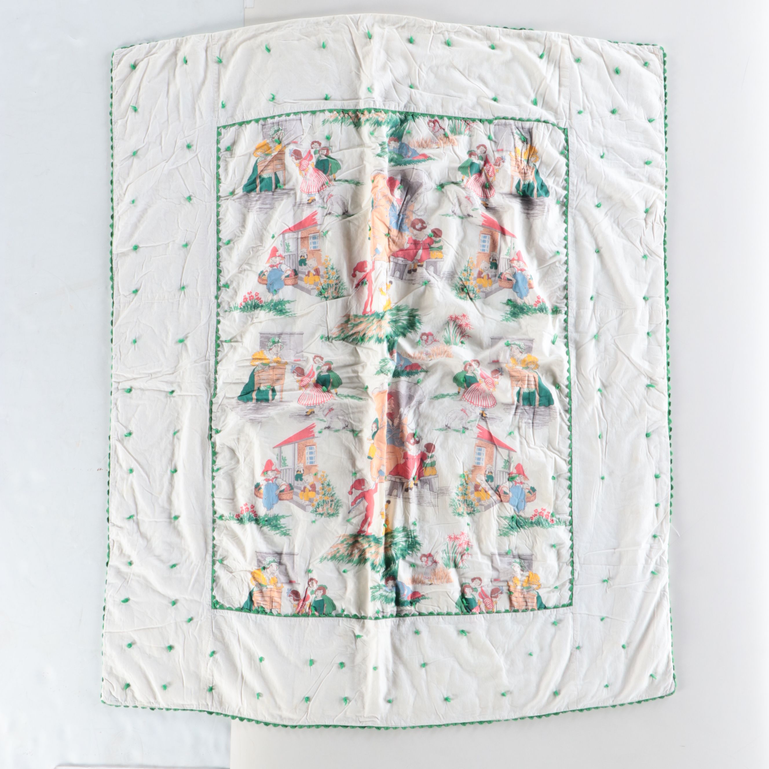 Vintage Nursery Rhyme Coverlet with Wool Blend Accent Blanket