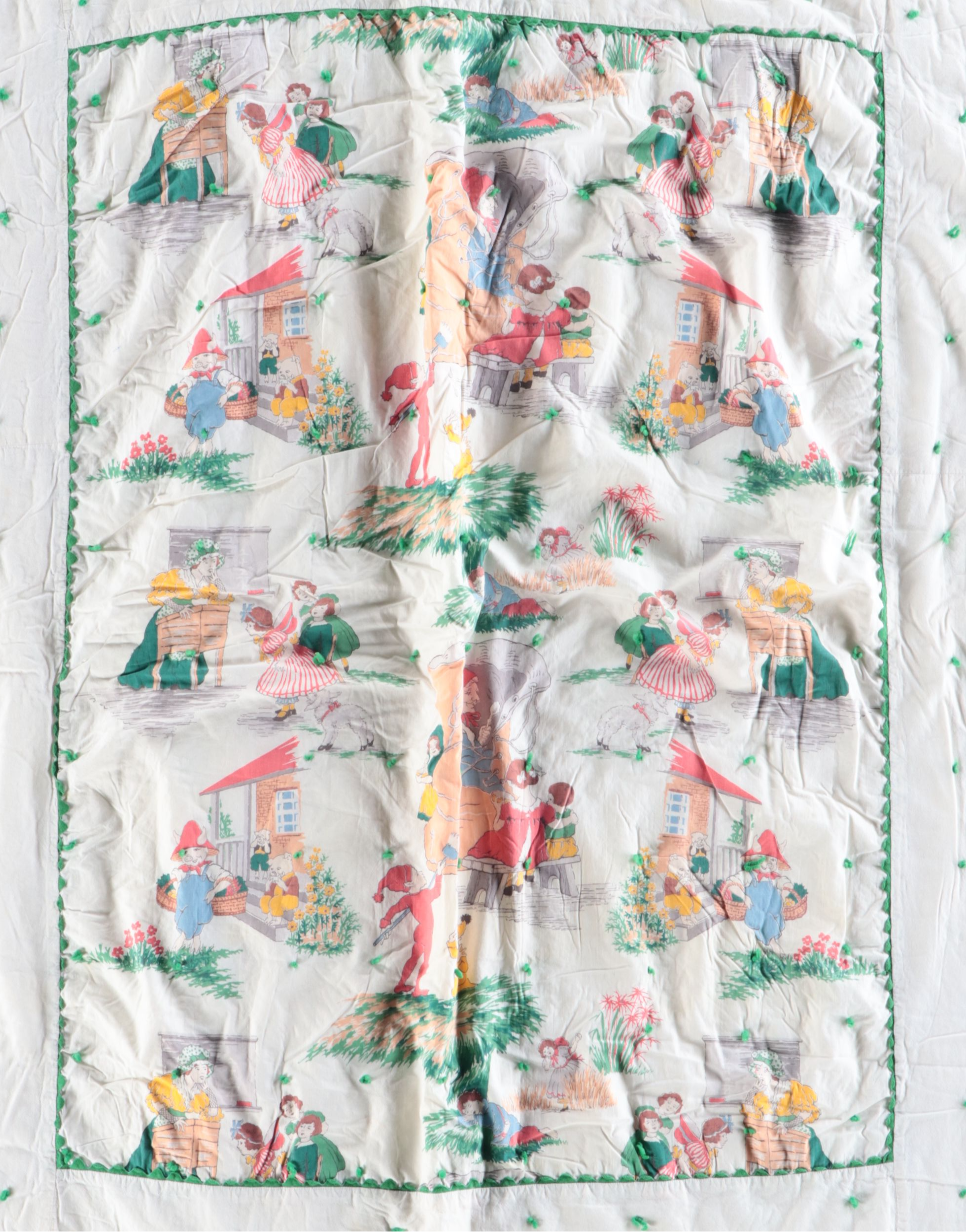 Vintage Nursery Rhyme Coverlet with Wool Blend Accent Blanket