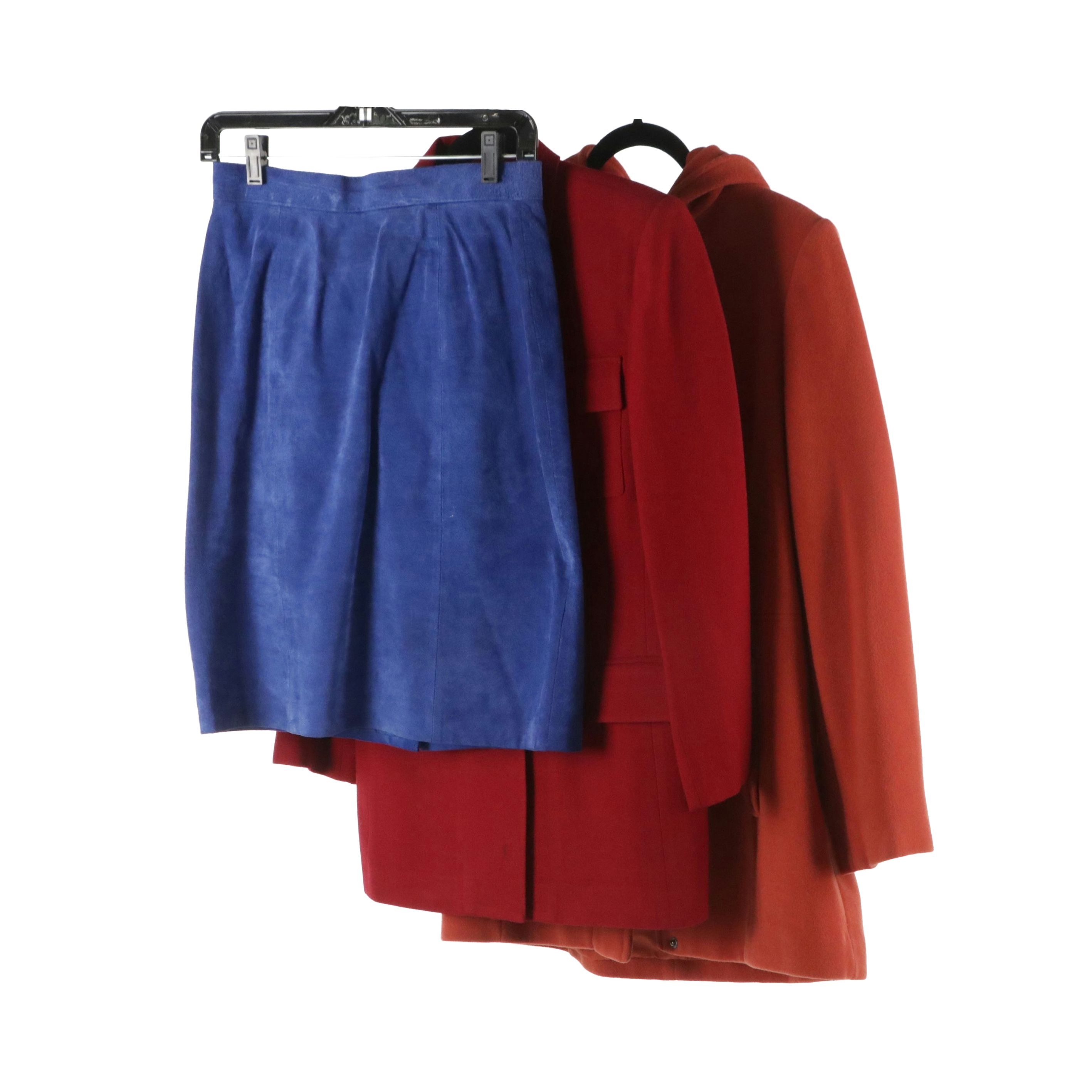 Anne Klein Orange Wool Coat, Express Suede Skirt, Other Blazer & Leather Gloves