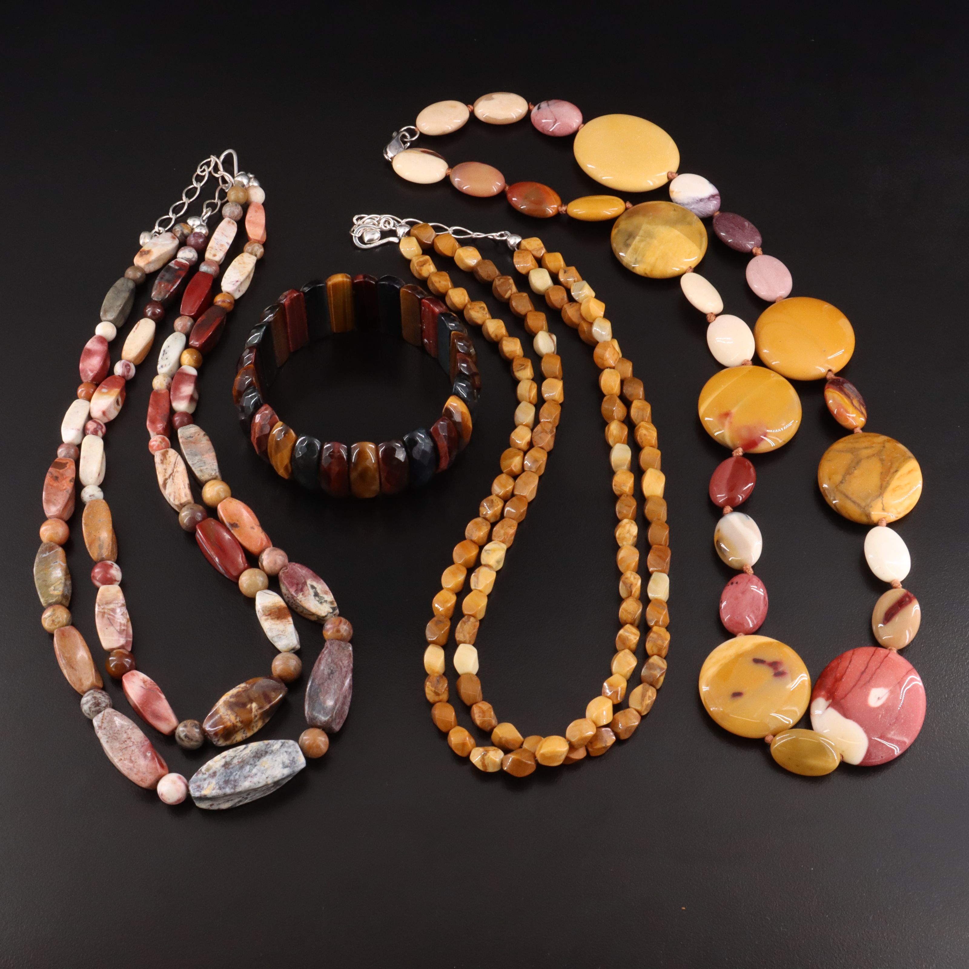 Necklace and Bracelet Assortment Featuring Tiger's Eye, Jasper, and Agate