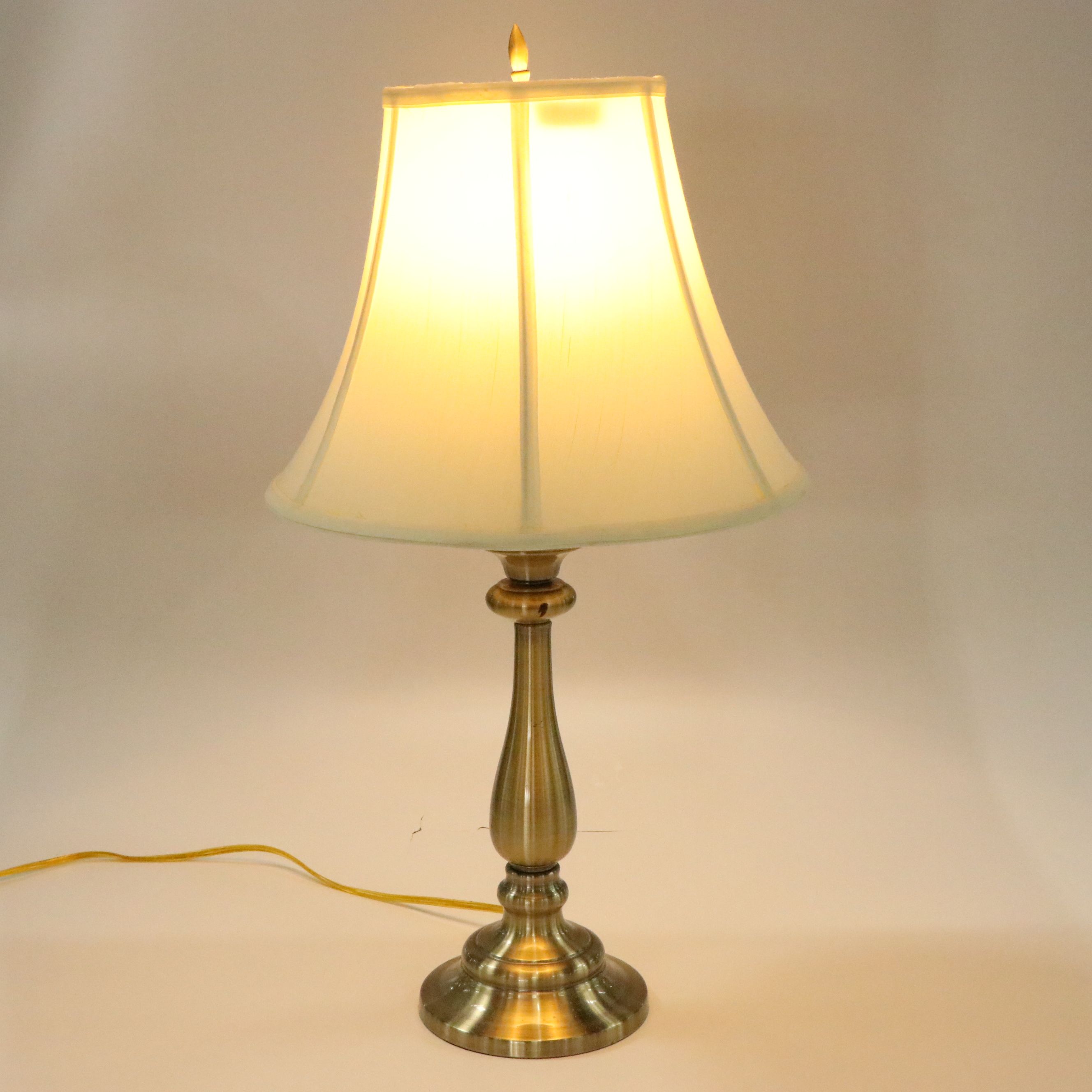 Pair of Stiffel Candlestick Form Brushed Brass Table Lamps