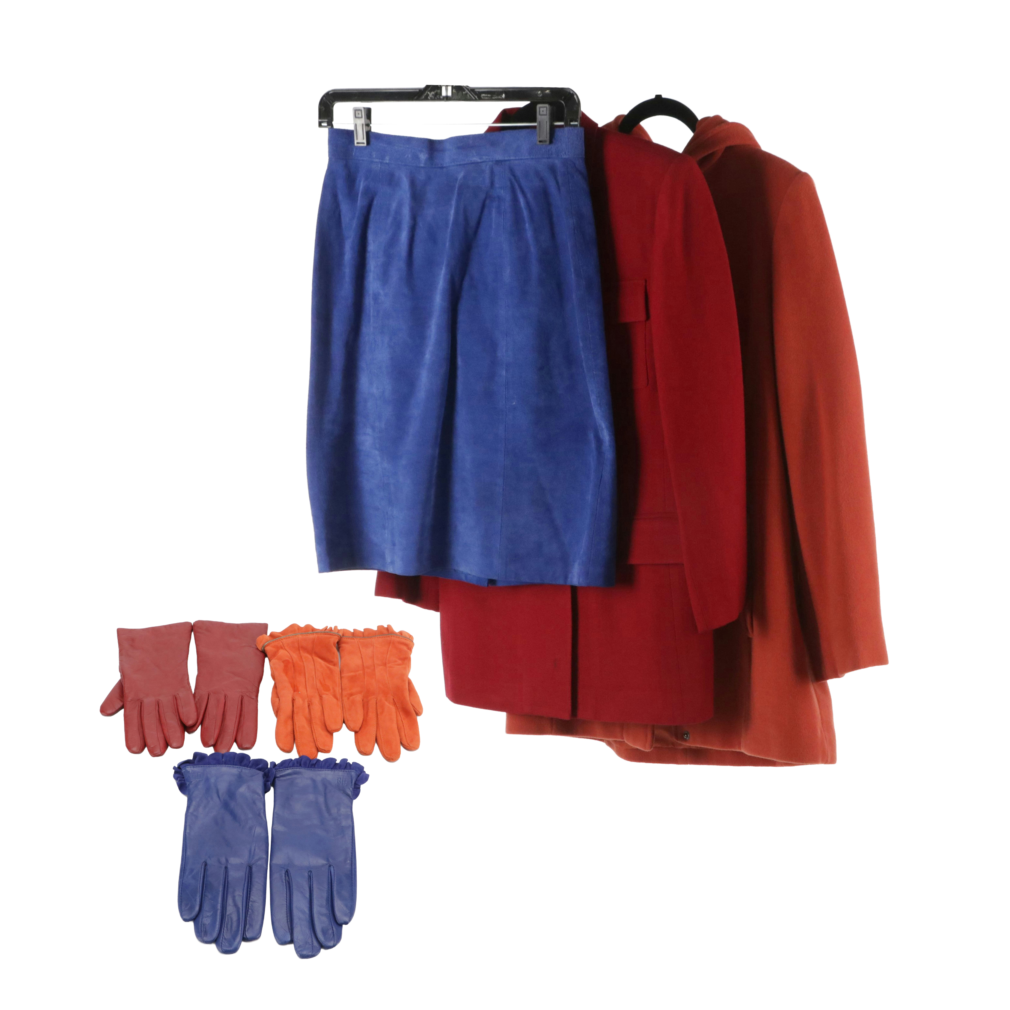 Anne Klein Orange Wool Coat, Express Suede Skirt, Other Blazer & Leather Gloves