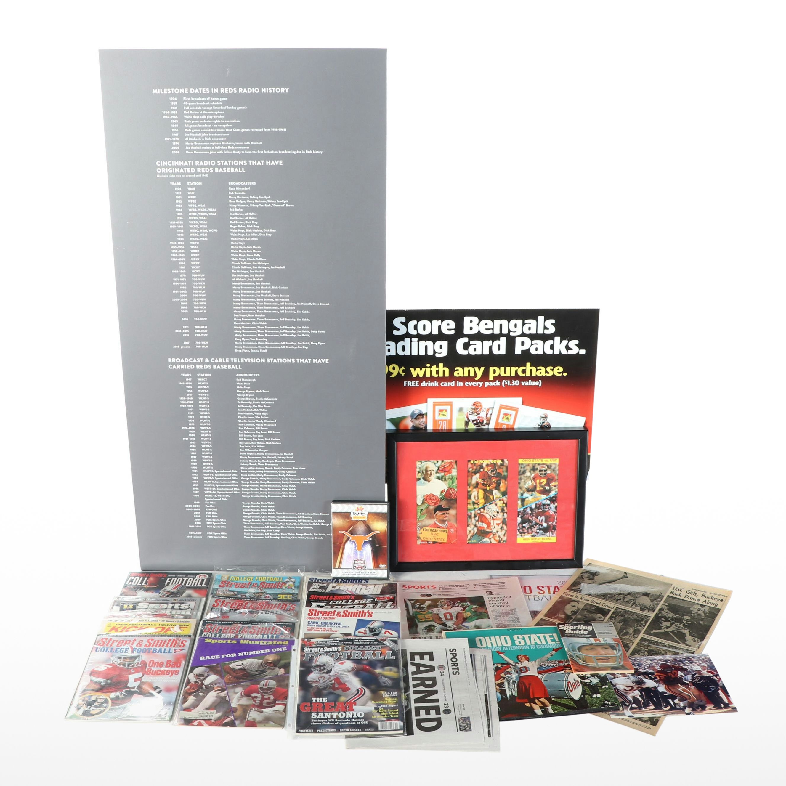Cincinnati Reds and Bengals Wall Displays, OSU Football Periodicals and More