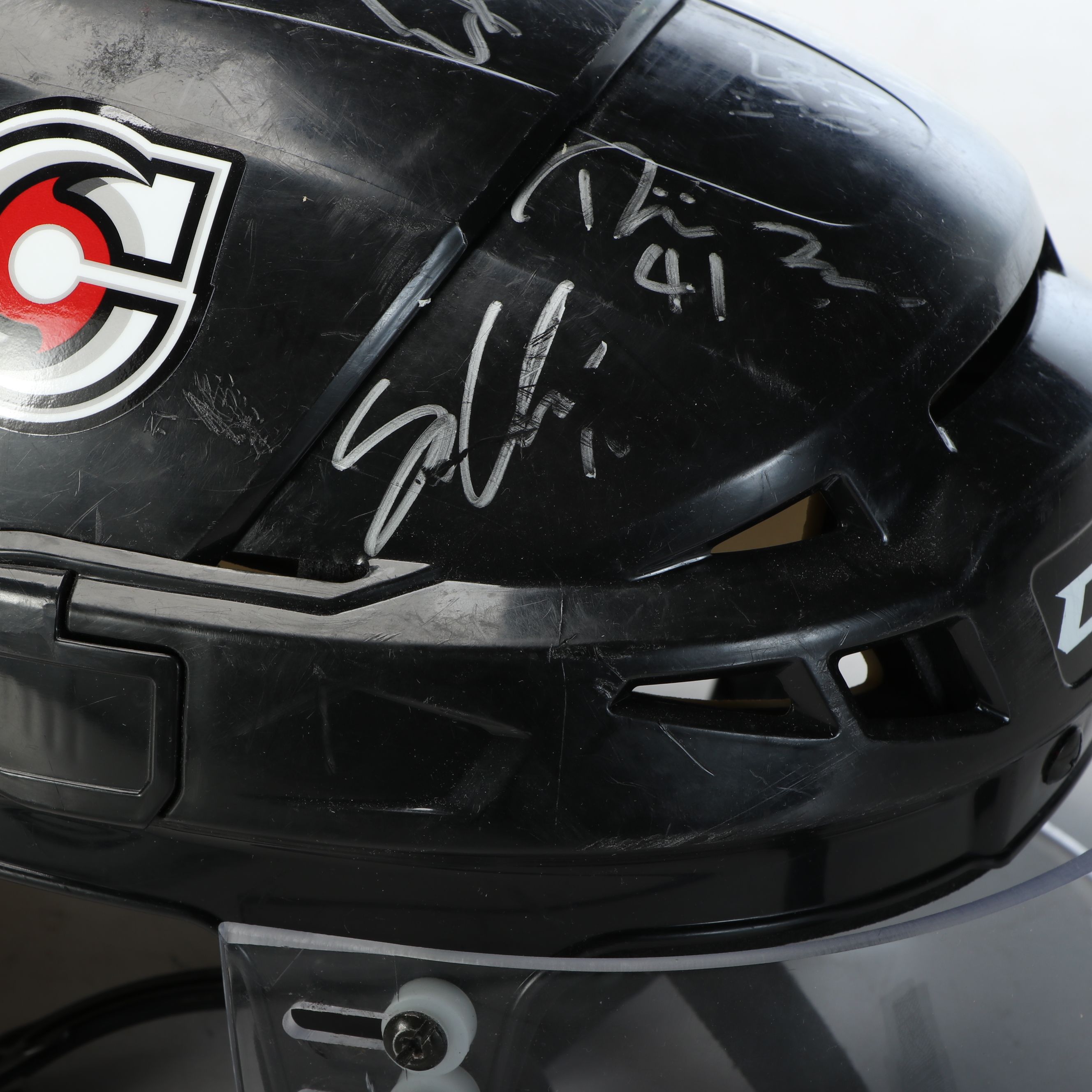 Team-Signed Cincinnati Cyclones Hockey Stick and Helmet, ECHL