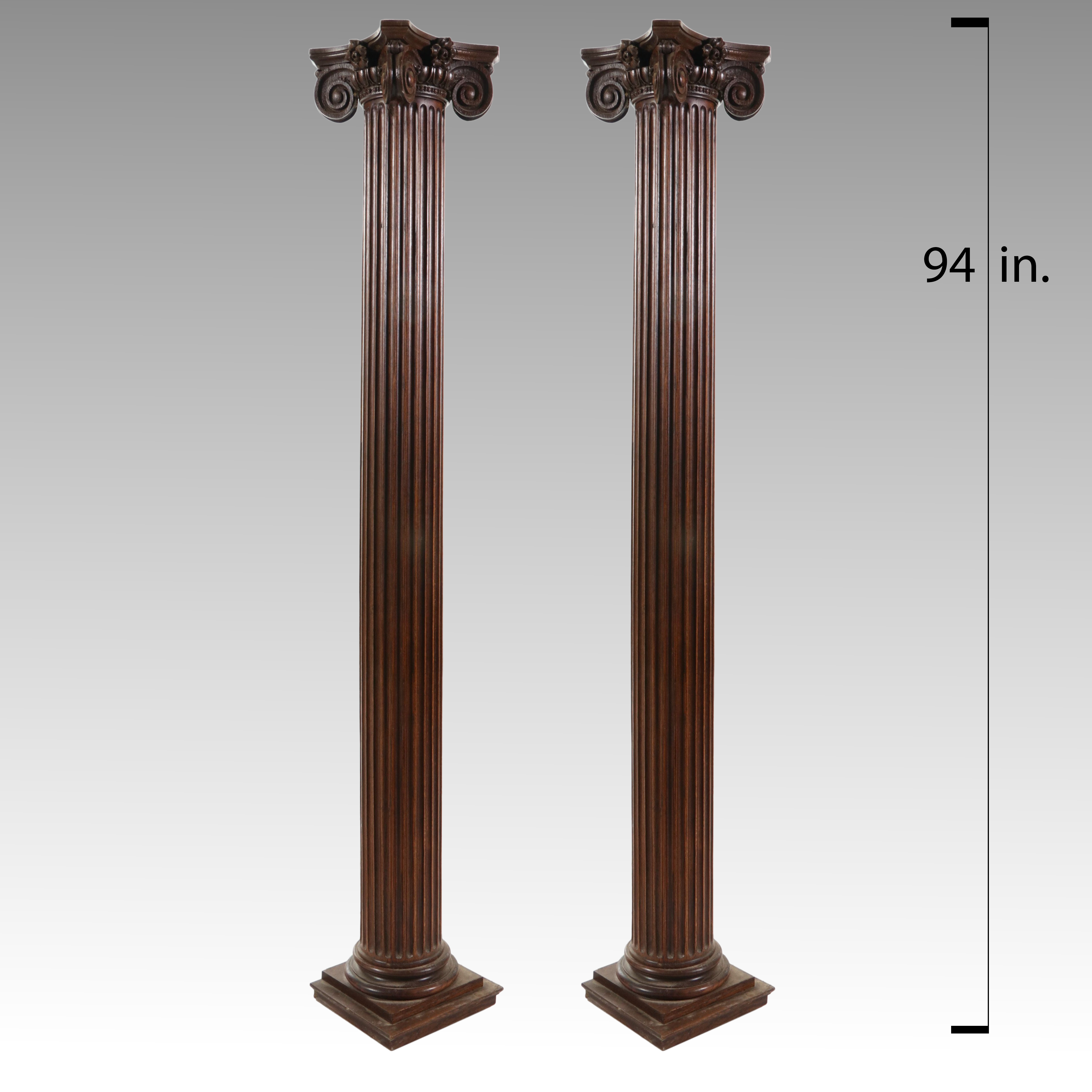 Pair of Victorian Neoclassical Style Carved Oak Pillars