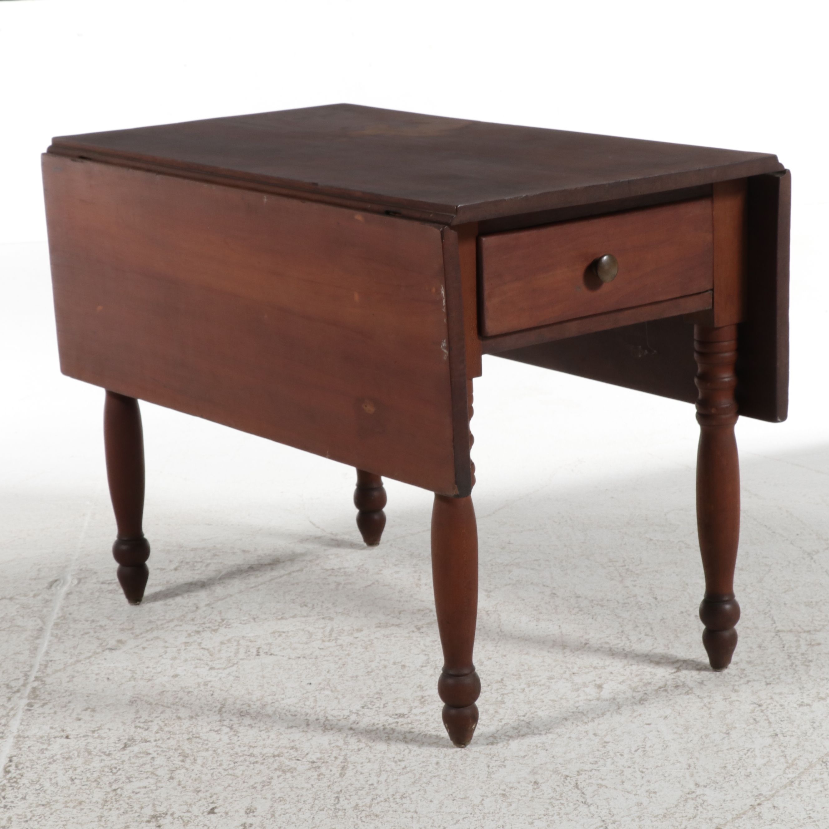 American Country Sheraton Cherry Drop-Leaf Work Table, 19th Century