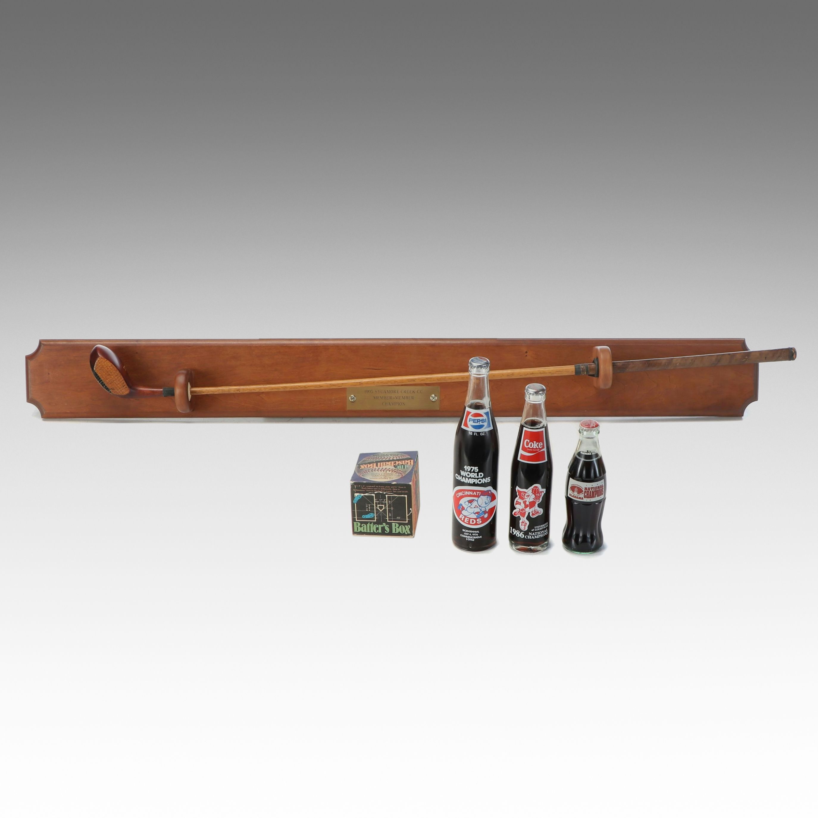 Commemorative Golf Club, Collectible Sports Soda Bottles, and More